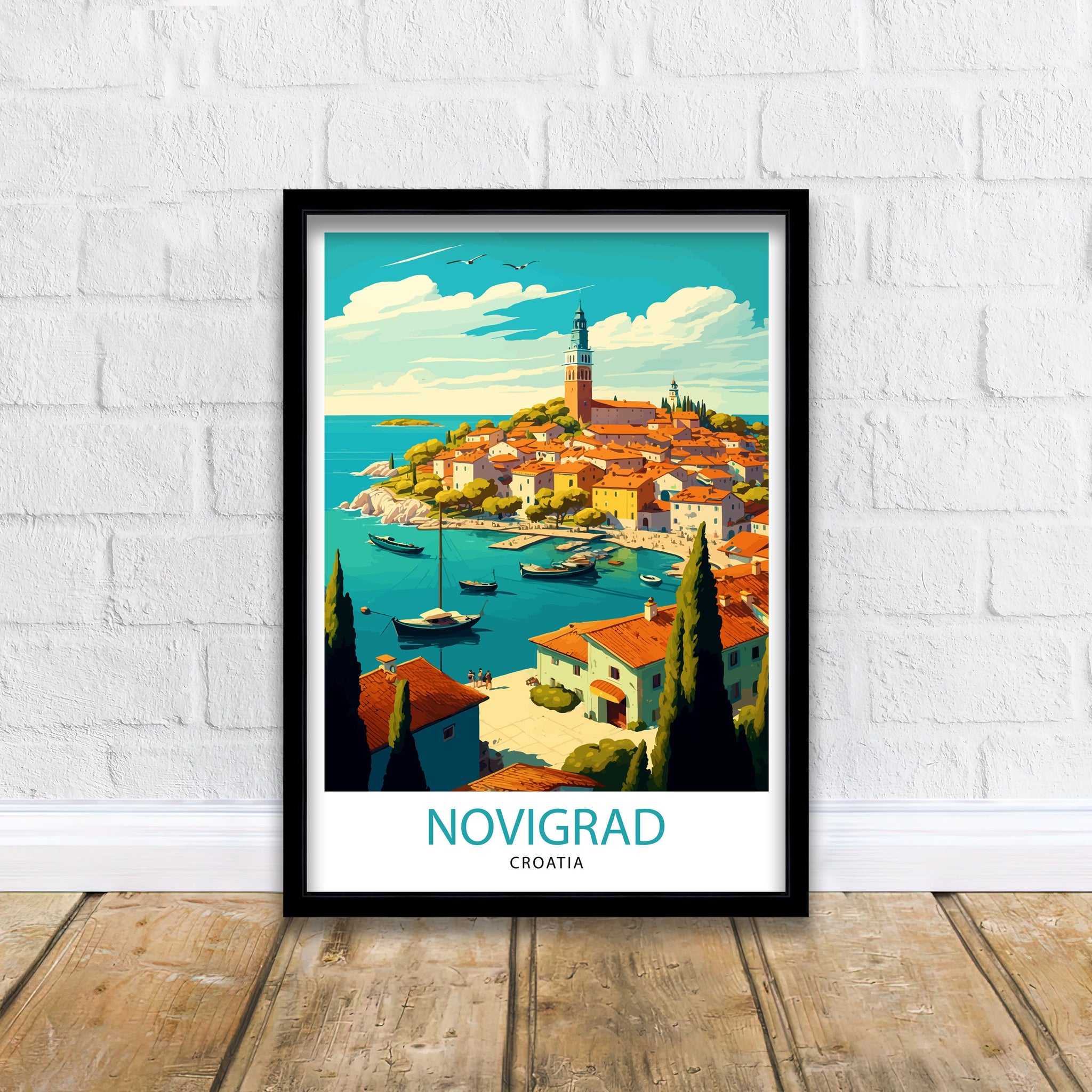 Novigrad Croatia Art Print | Coastal Town Illustration