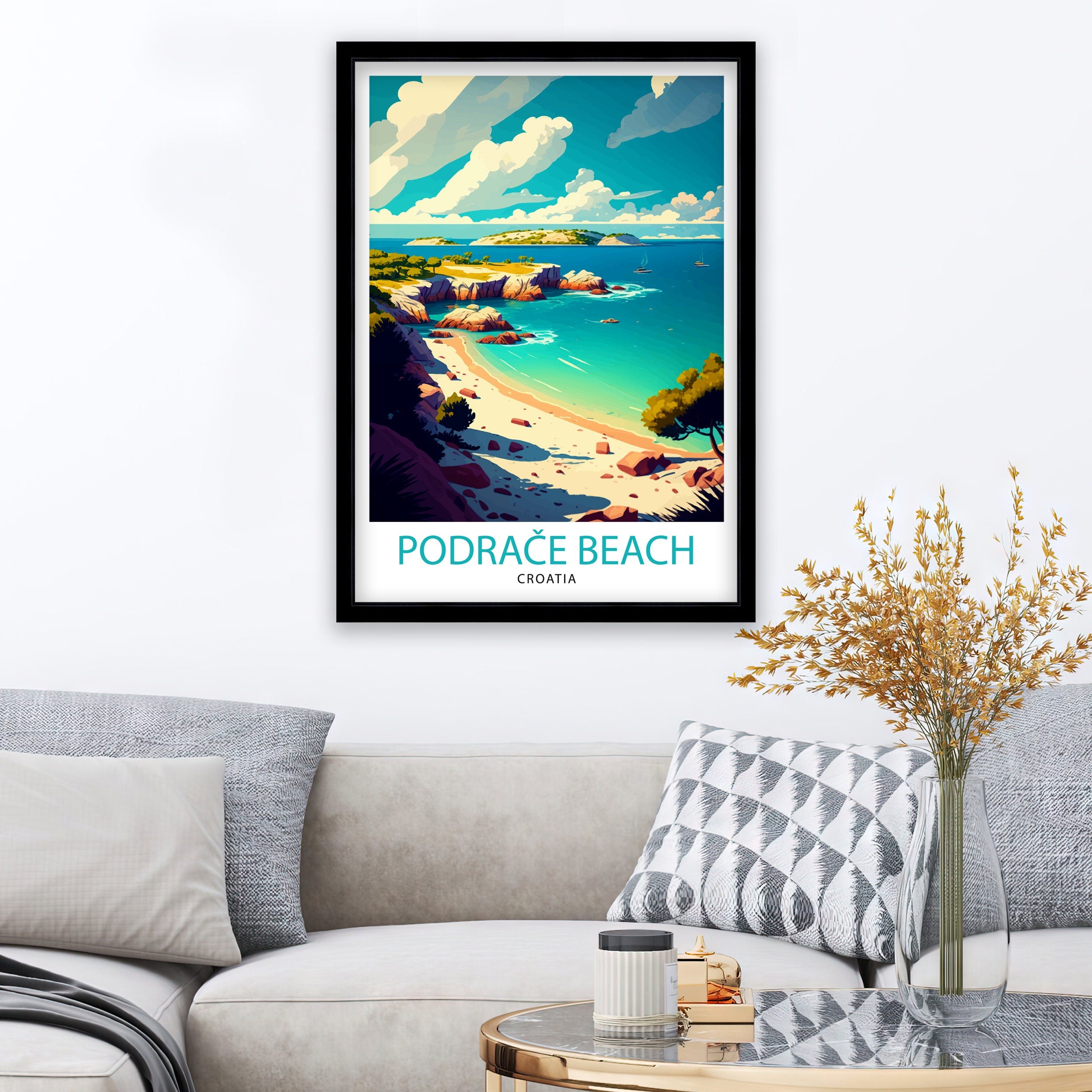 Podrace Beach Croatia Travel Print Wall Decor Croatia Illustration Travel Poster Gift For Croatia Home Decor