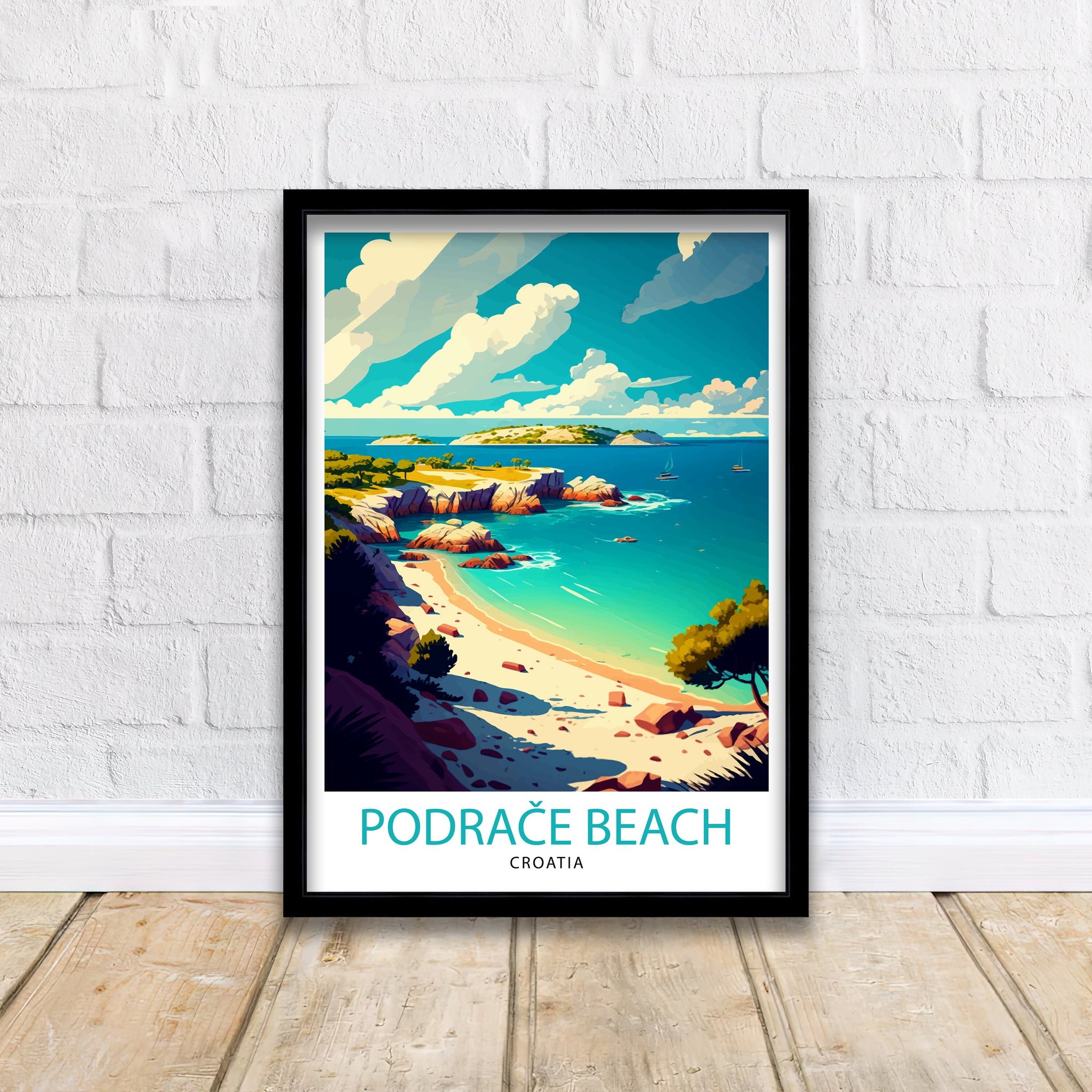 Podrace Beach Croatia Travel Print Wall Decor Croatia Illustration Travel Poster Gift For Croatia Home Decor