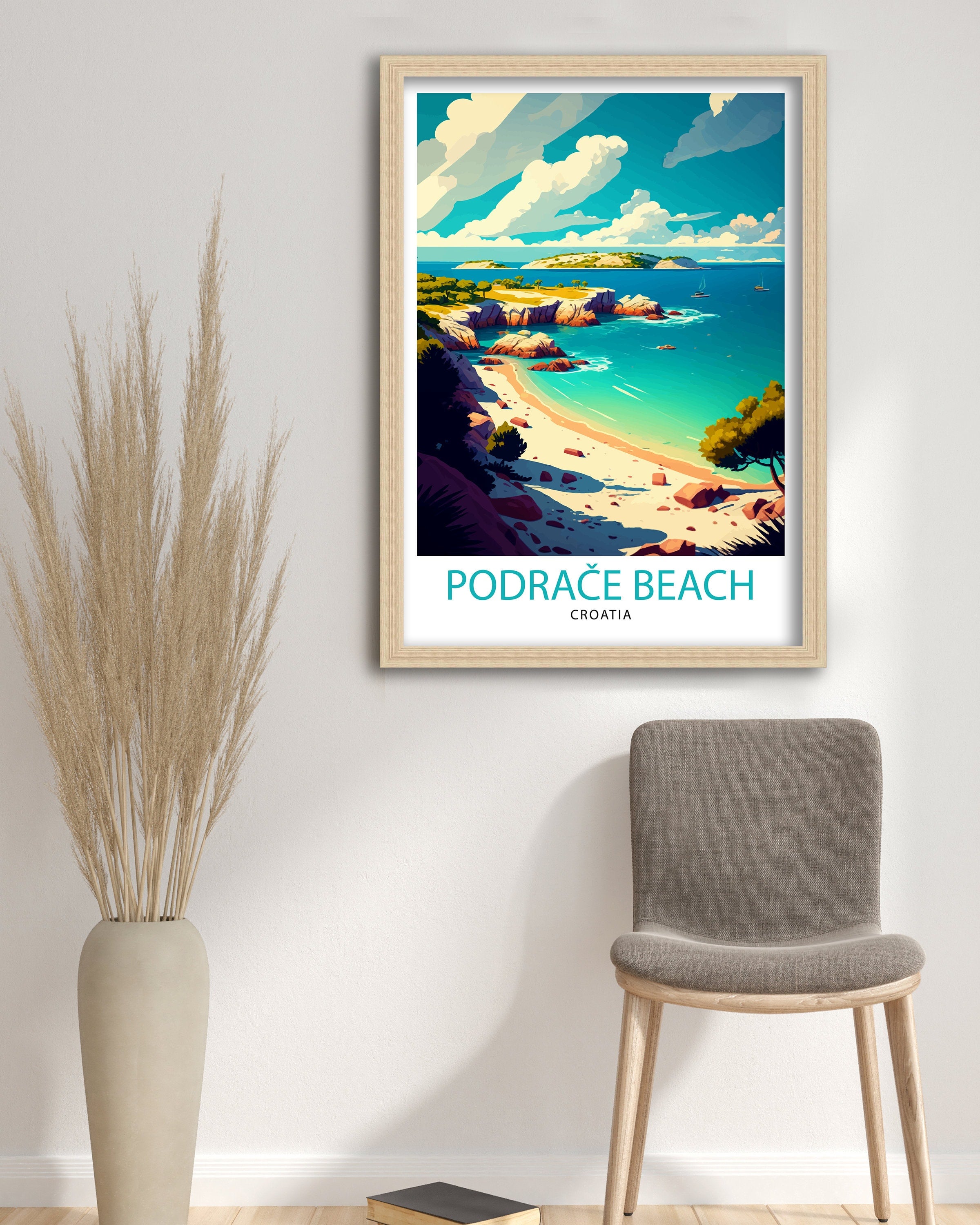 Podrace Beach Croatia Travel Print Wall Decor Croatia Illustration Travel Poster Gift For Croatia Home Decor