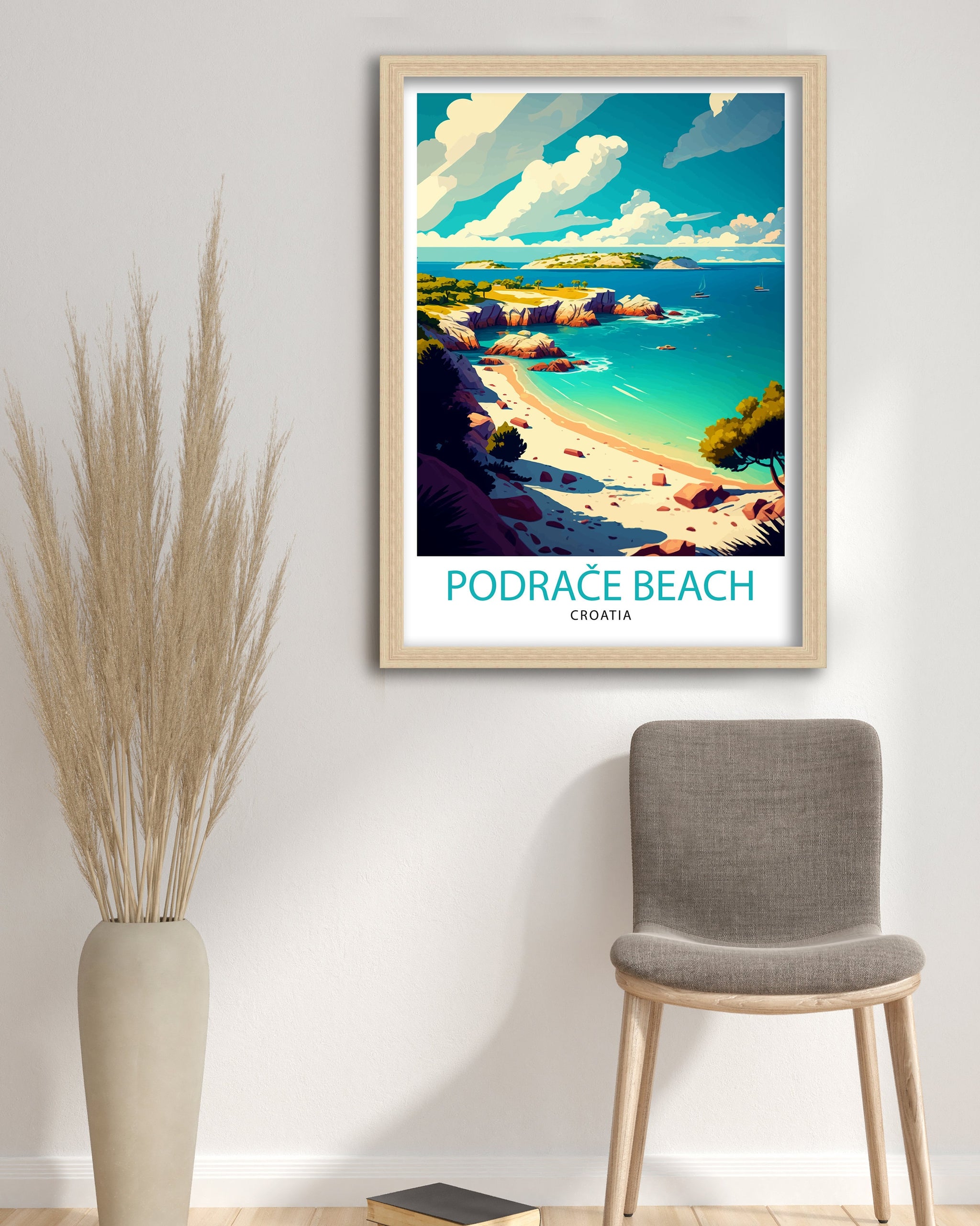 Podrace Beach Croatia Travel Print Wall Decor Croatia Illustration Travel Poster Gift For Croatia Home Decor