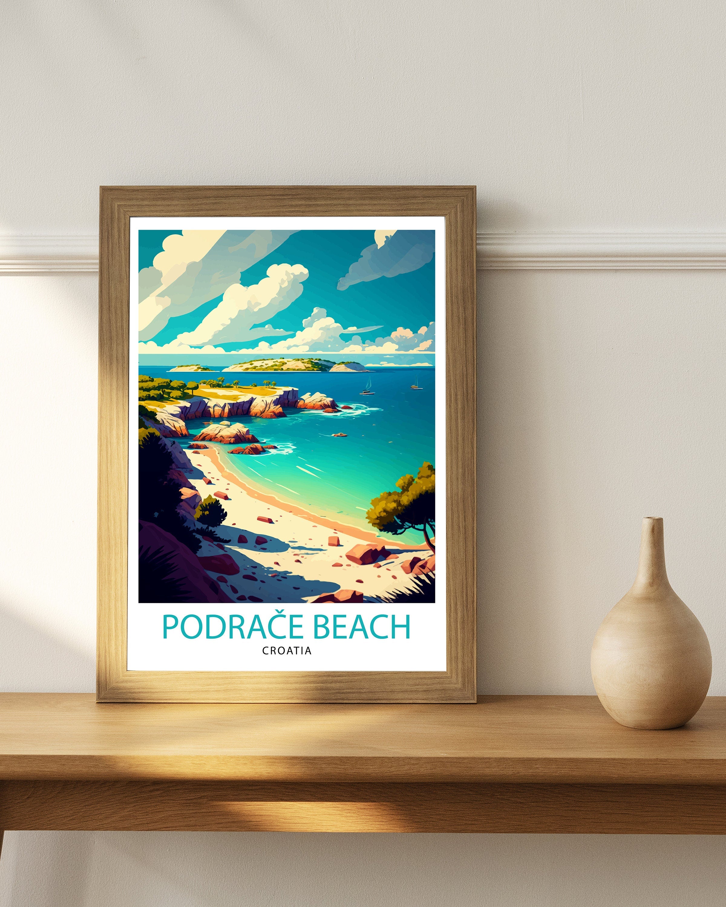 Podrace Beach Croatia Travel Print Wall Decor Croatia Illustration Travel Poster Gift For Croatia Home Decor