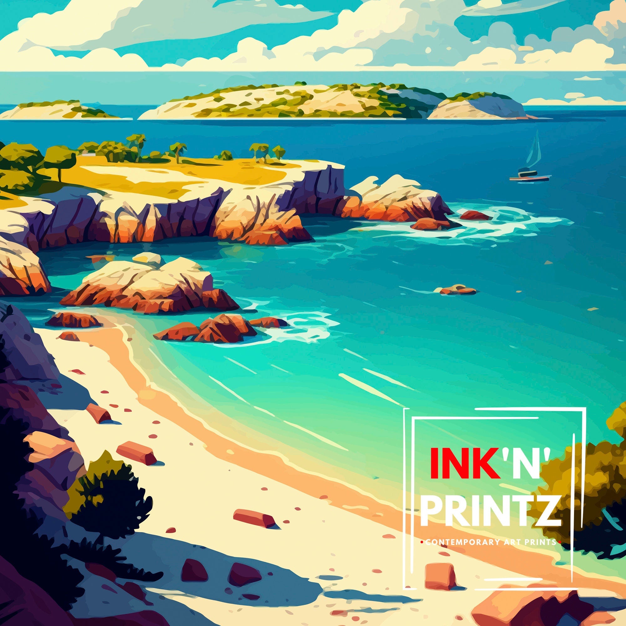 Podrace Beach Croatia Travel Print Wall Decor Croatia Illustration Travel Poster Gift For Croatia Home Decor
