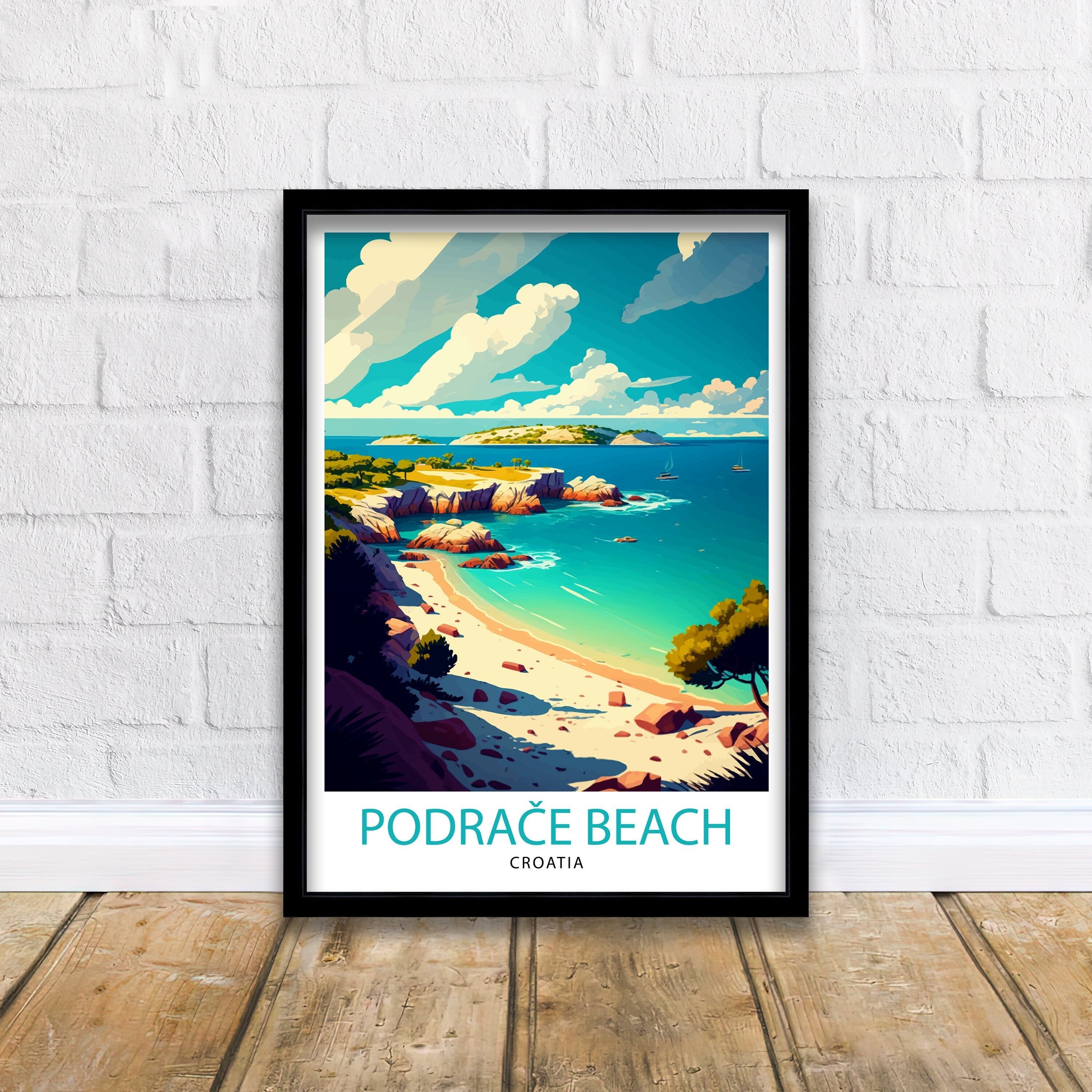 Podrace Beach Croatia Travel Print Wall Decor Croatia Illustration Travel Poster Gift For Croatia Home Decor
