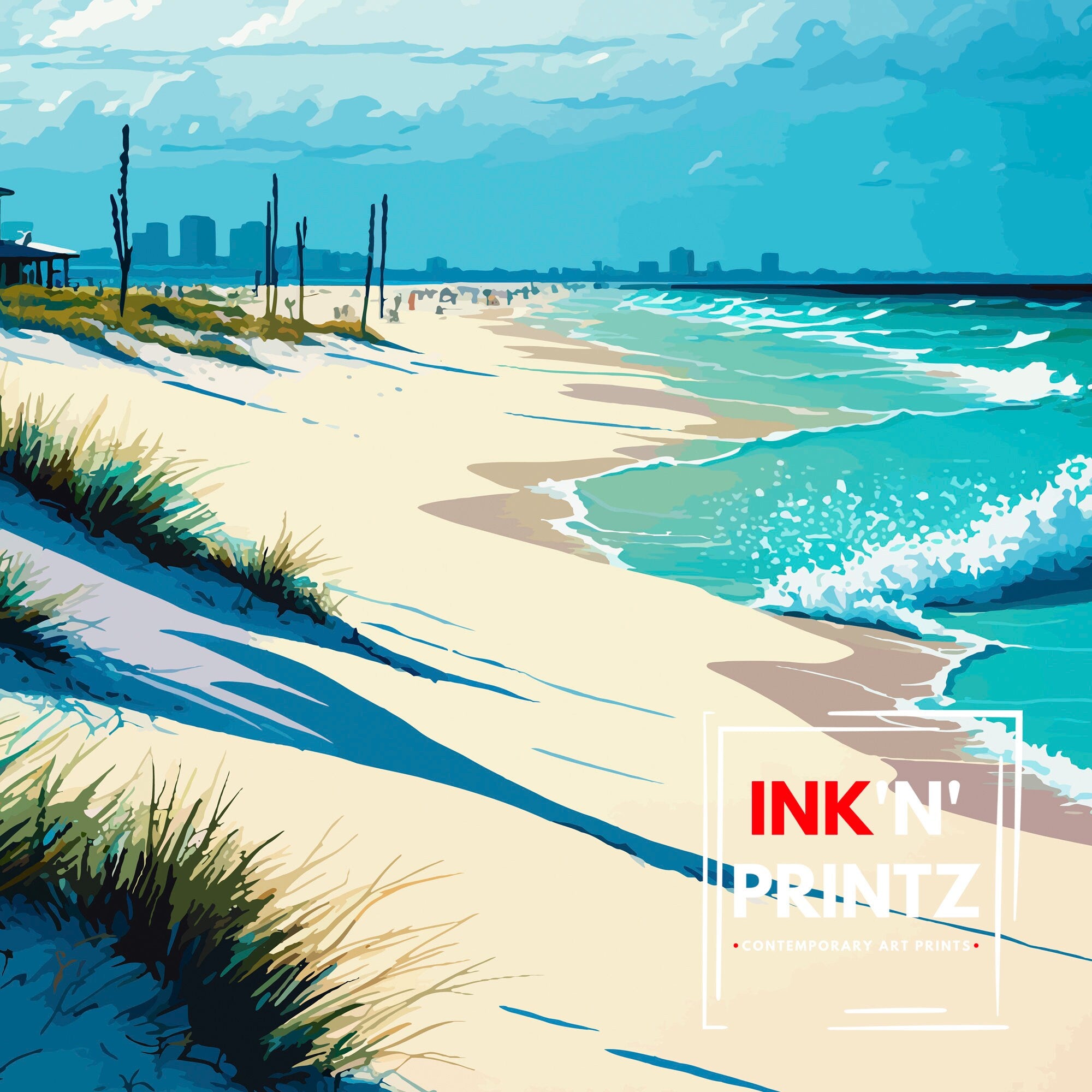 Pensacola Beach Florida Travel Print| Pensacola Wall Art Pensacola Beach Decor Pensacola Illustration Travel Poster Gift For Pensacola