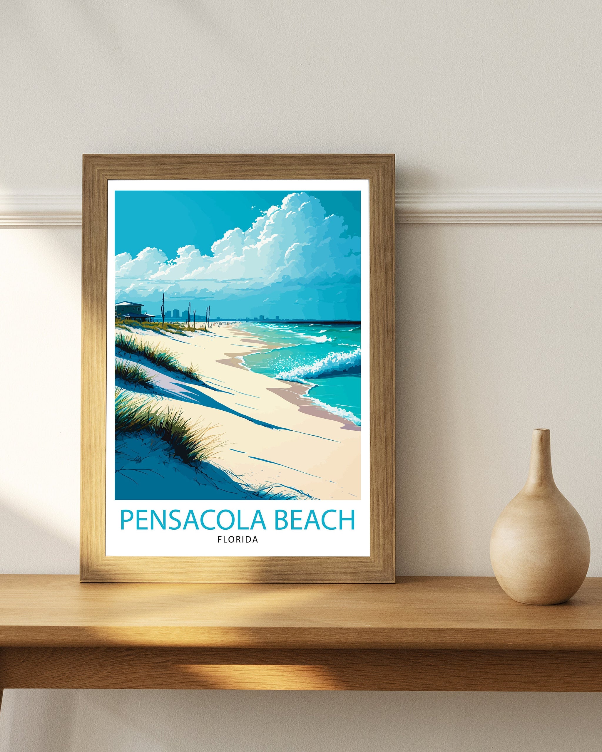 Pensacola Beach Florida Travel Print| Pensacola Wall Art Pensacola Beach Decor Pensacola Illustration Travel Poster Gift For Pensacola