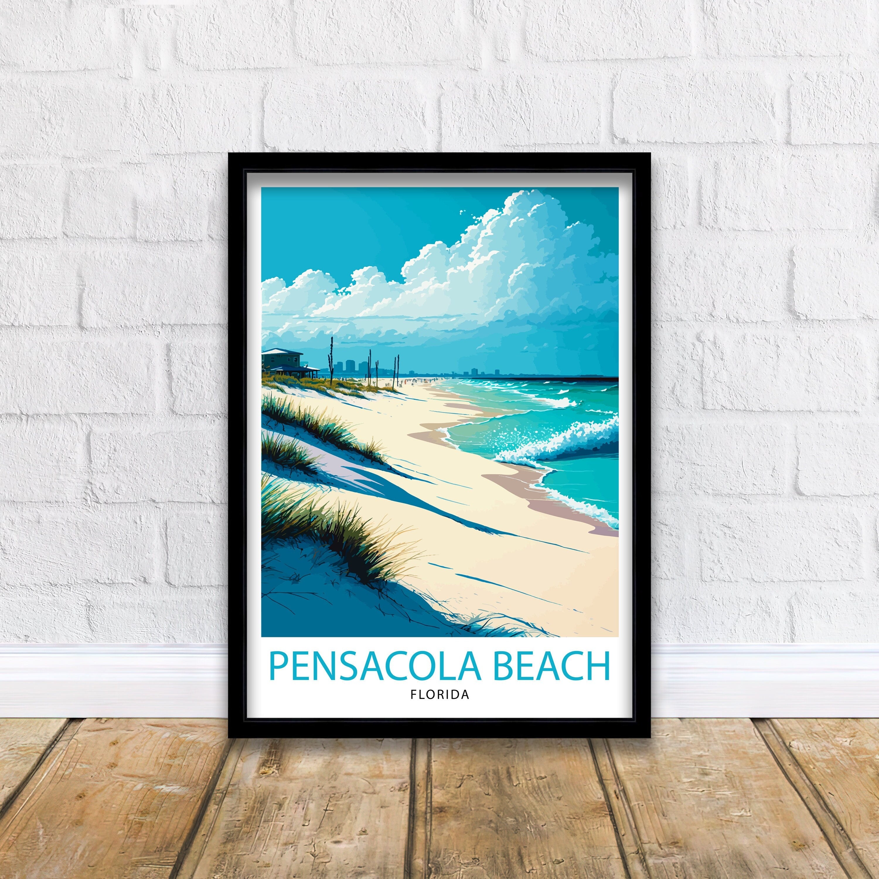 Pensacola Beach Florida Travel Print| Pensacola Wall Art Pensacola Beach Decor Pensacola Illustration Travel Poster Gift For Pensacola