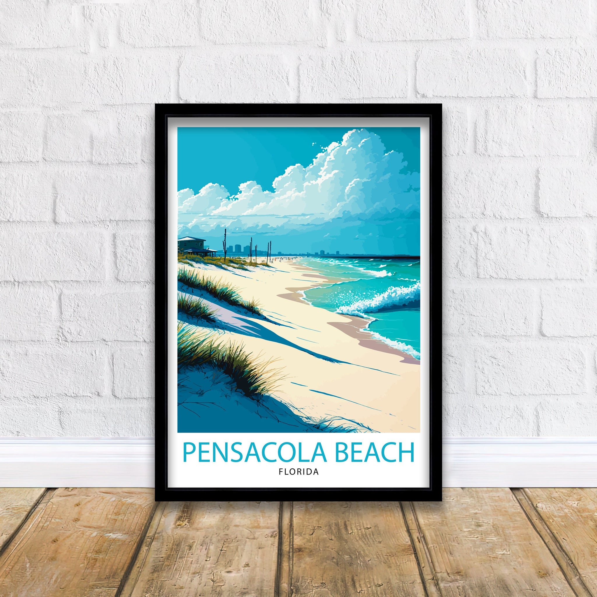 Pensacola Beach Florida Travel Print| Pensacola Wall Art Pensacola Beach Decor Pensacola Illustration Travel Poster Gift For Pensacola
