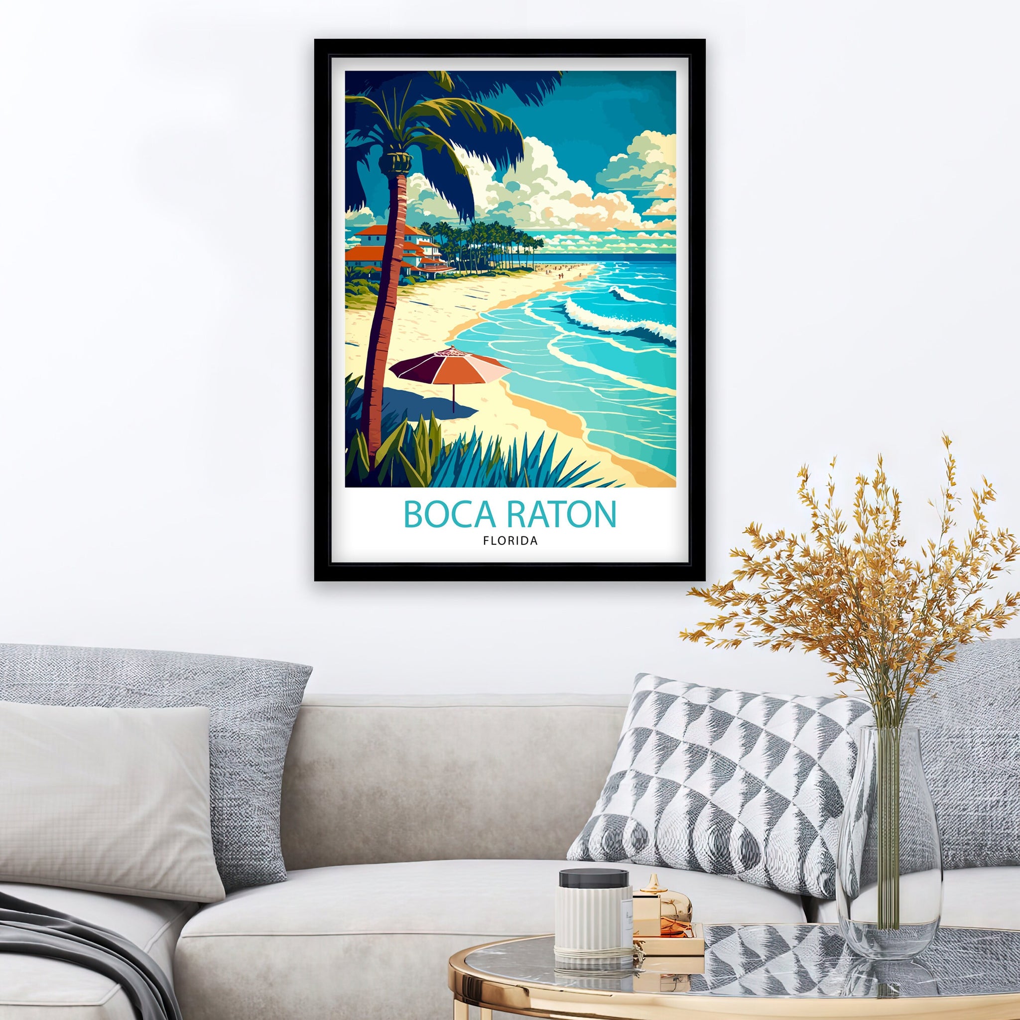 Boca Raton Florida Travel Print| Wall Decor, Home Living Decor Florida Illustration Travel Poster Gift for Boca Raton Florida Home Decor