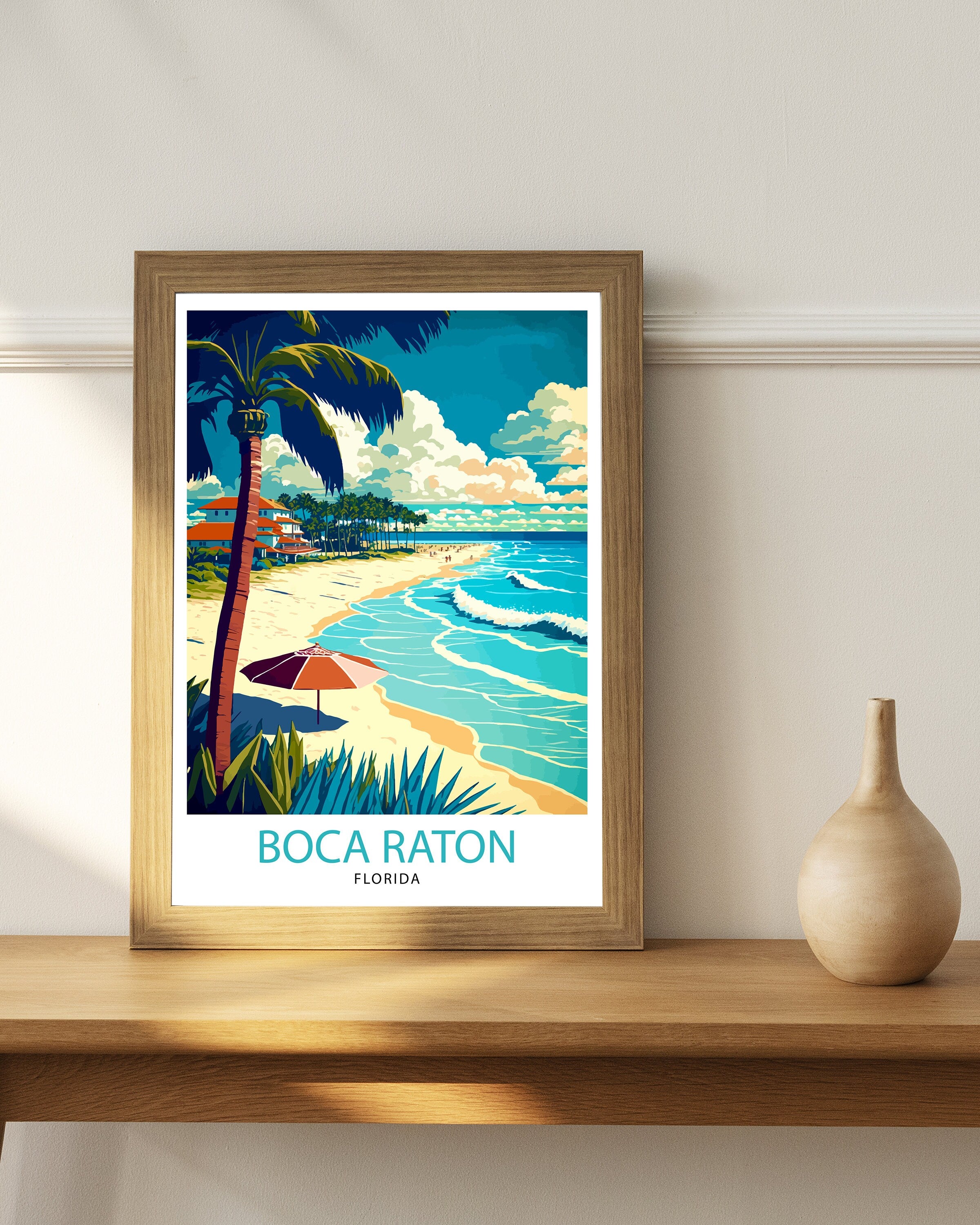 Boca Raton Florida Travel Print| Wall Decor, Home Living Decor Florida Illustration Travel Poster Gift for Boca Raton Florida Home Decor