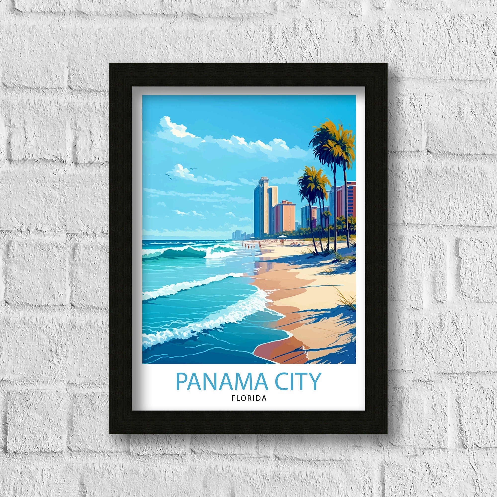 Panama City Beach Florida Travel Print| Wall Decor Illustration Travel Poster Beach House Decor Gift for Beach Lovers