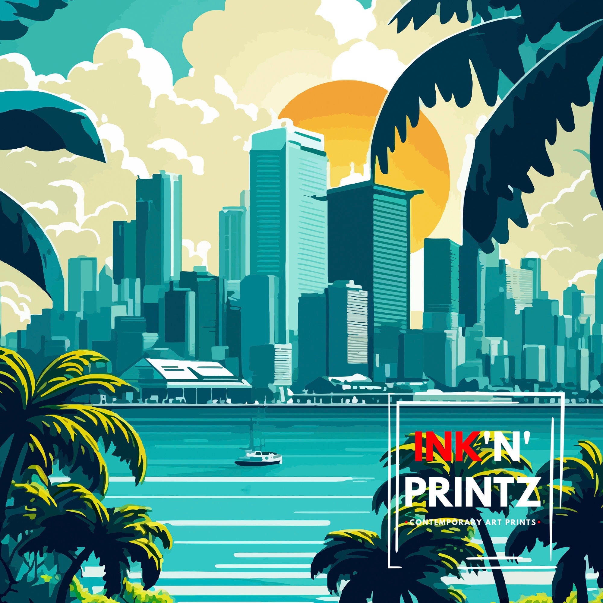 Miami Florida Travel Print | Vibrant City Illustration
