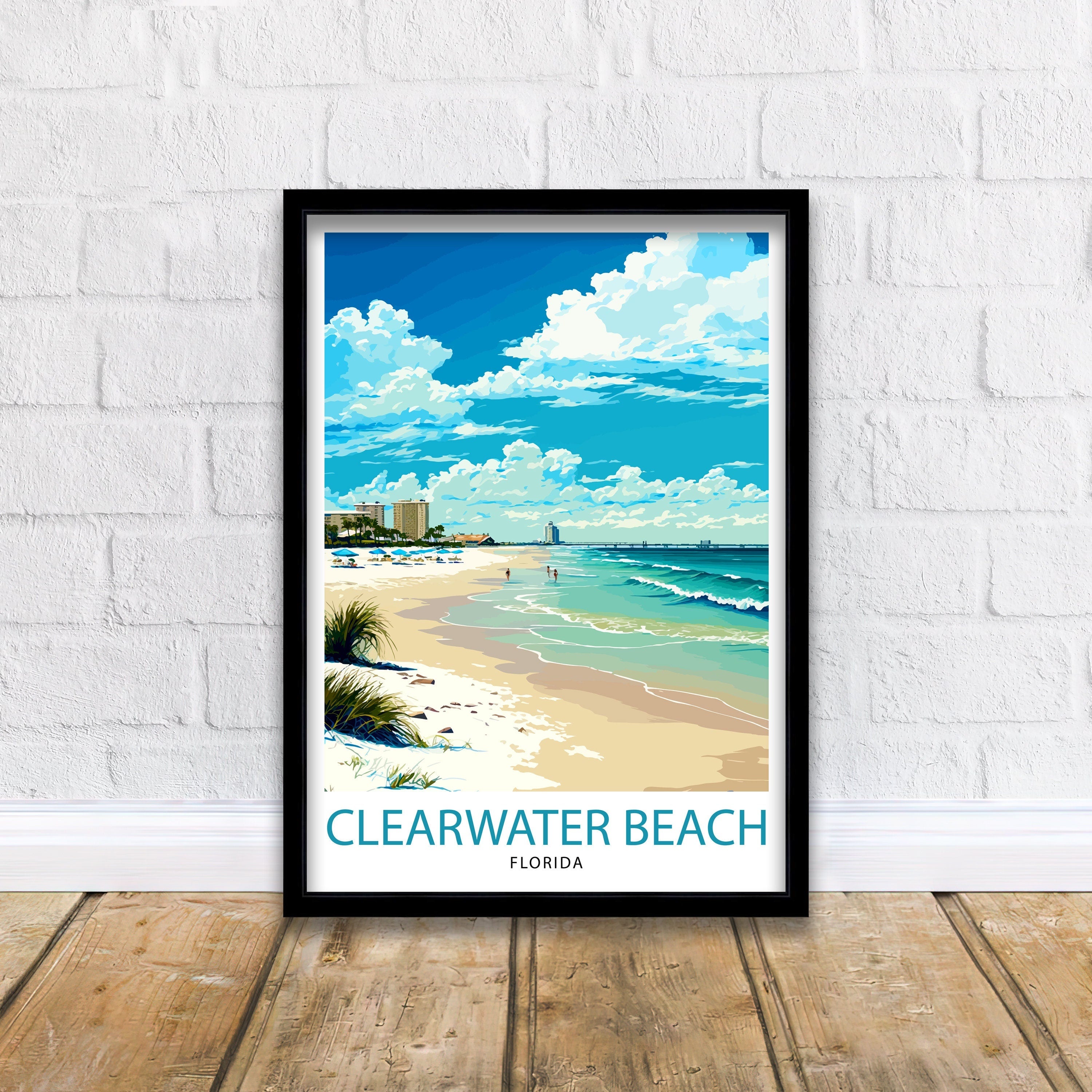 Clearwater Beach Florida Travel Print| Wall Decor Home Living Decor Illustration Travel Poster Gift for Clearwater Beach Florida Home Decor