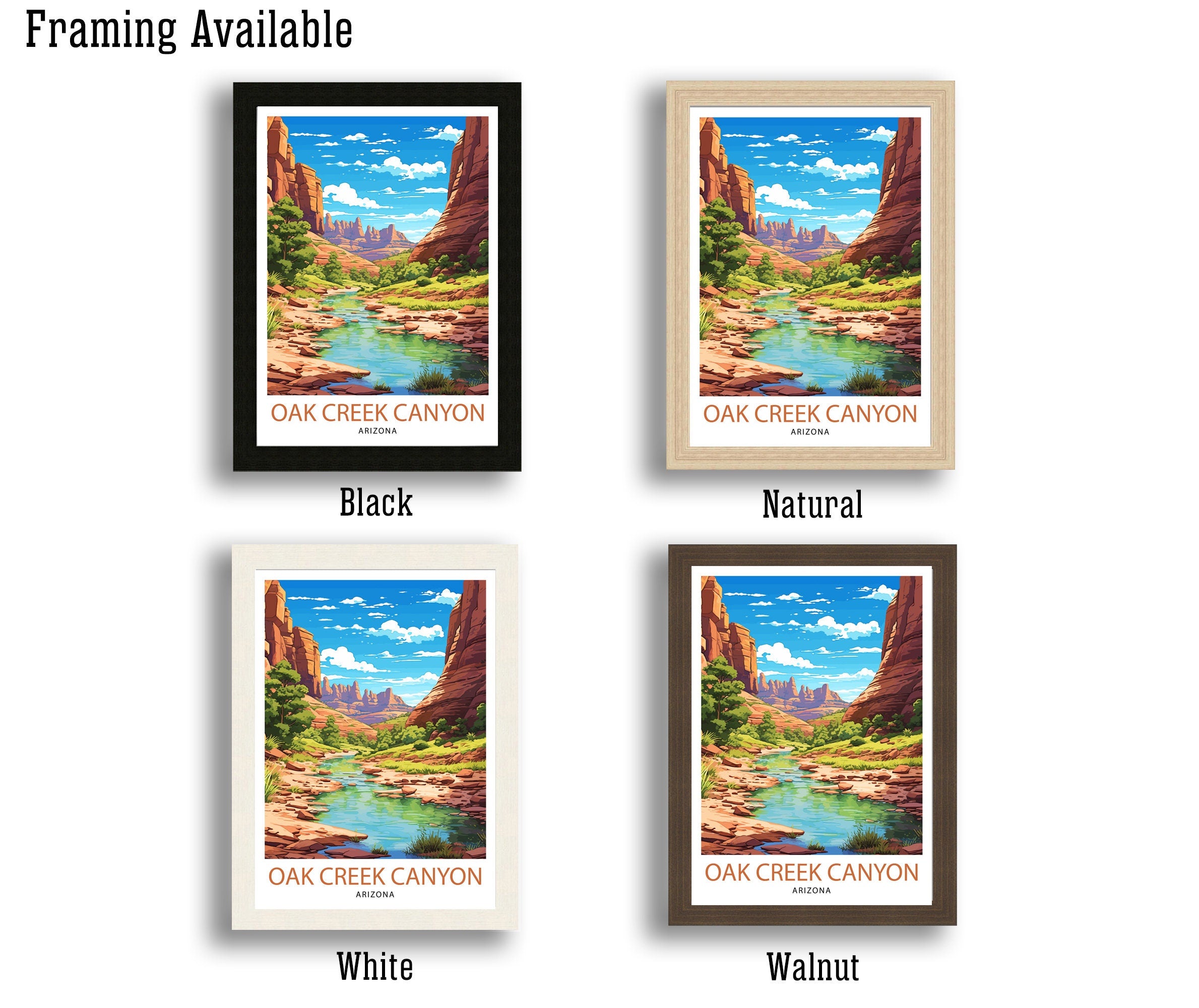 Oak Creek Canyon Arizona Travel Print| Arizona Wall Decor Arizona Home Decor Arizona Illustration Travel Poster Gift For Arizona Lovers