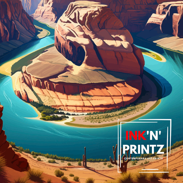 Horseshoe Bend Arizona Travel Print| Arizona Wall Art Arizona Home Decor Arizona Illustration Travel Poster Gift Horseshoe Bend Home Decor
