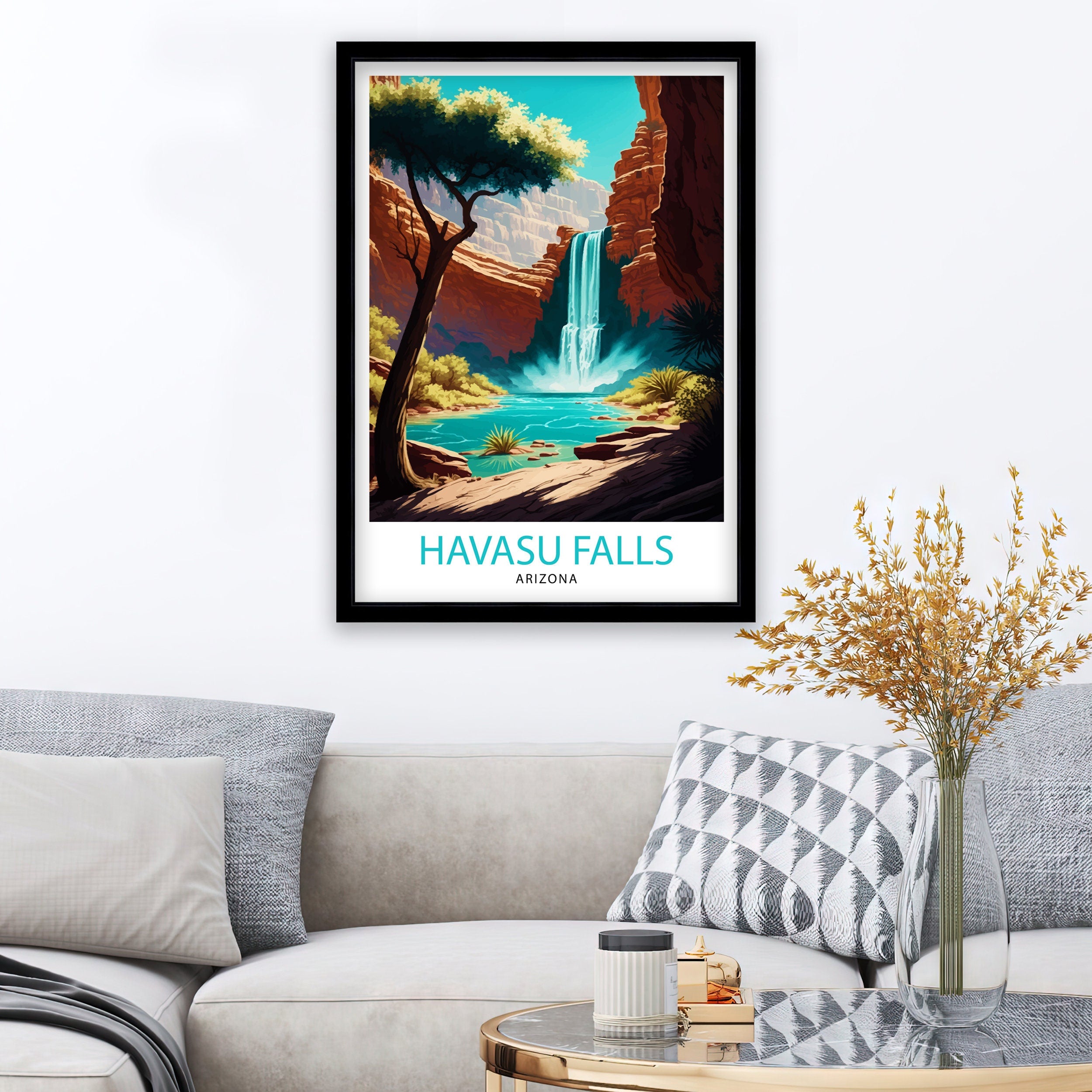 Havasu Falls Arizona Travel Print| Wall Decor, Home Living Decor Havasu Falls Illustration Travel Poster, Gift For Havasu Falls