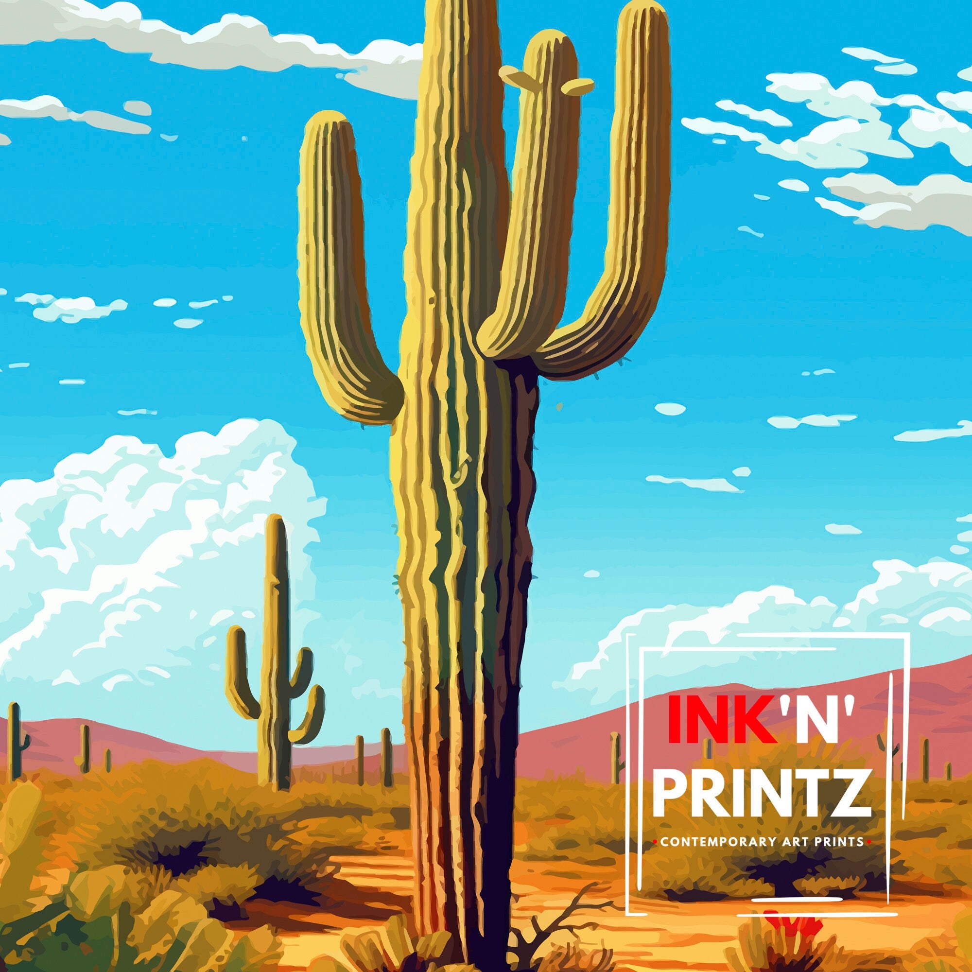 Saguaro Arizona Travel Print Saguaro Wall Decor Saguaro Home Living Decor Saguaro Illustration Travel Poster Gift for Arizona Lovers Arizona