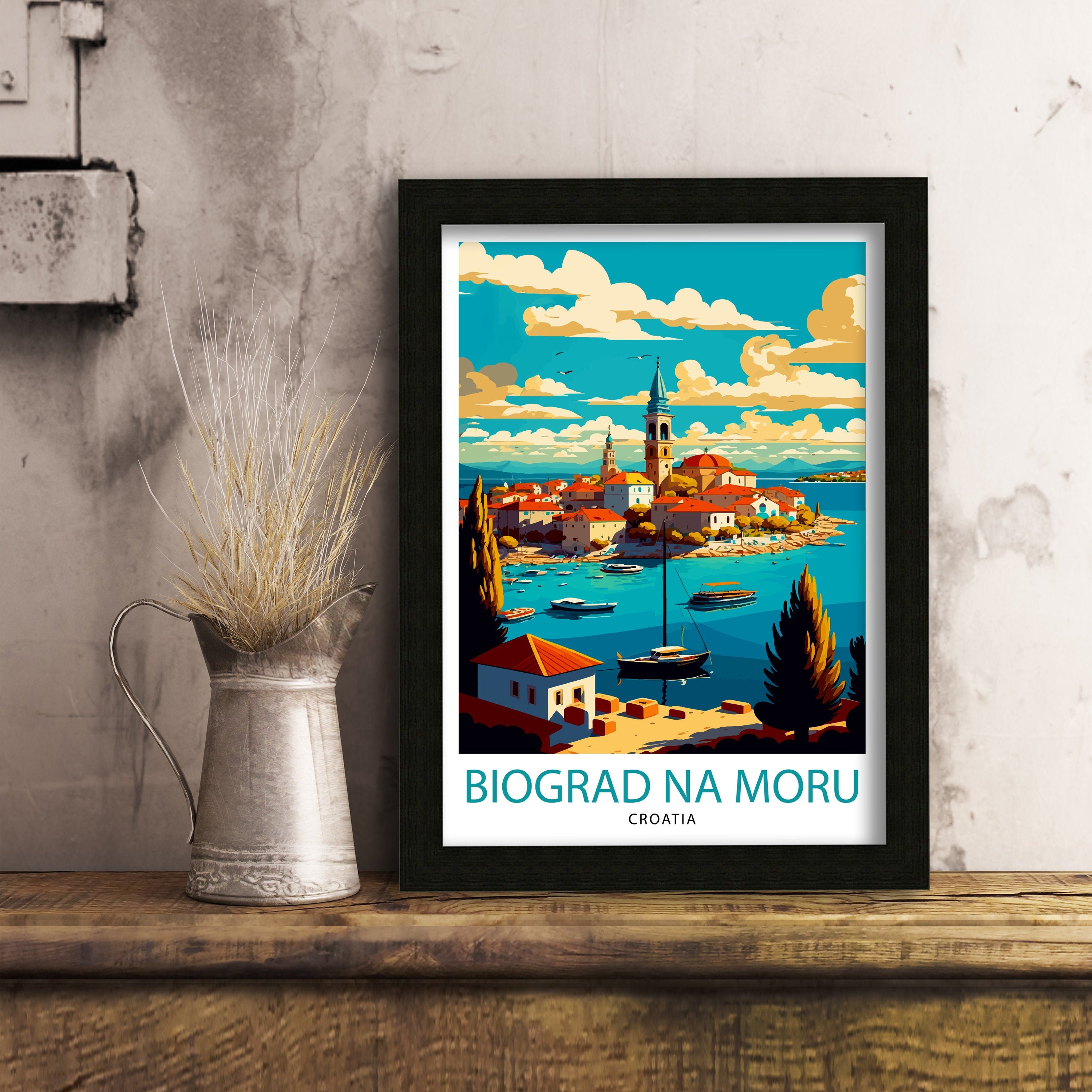 Biograd na Moru Croatia Art Print, Coastal Travel Poster