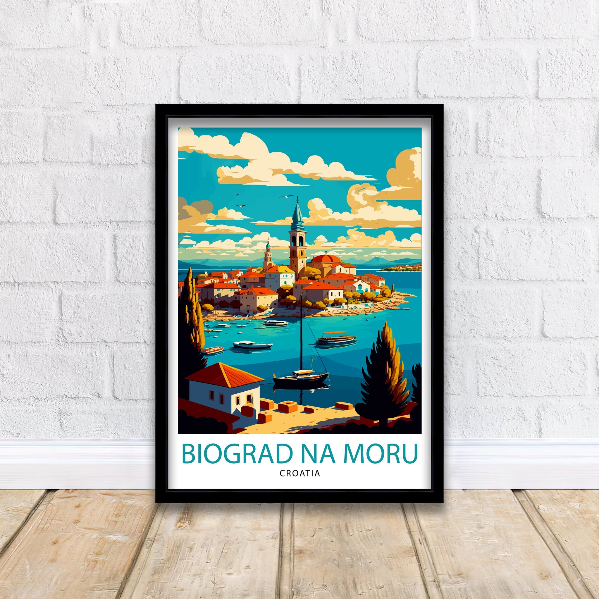 Biograd na Moru Croatia Art Print, Coastal Travel Poster