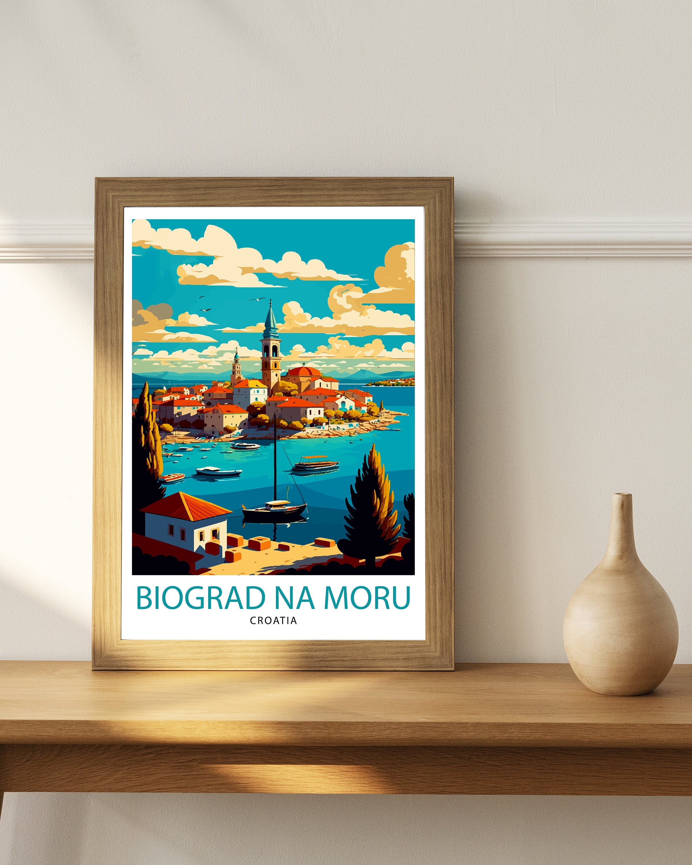 Biograd na Moru Croatia Art Print, Coastal Travel Poster