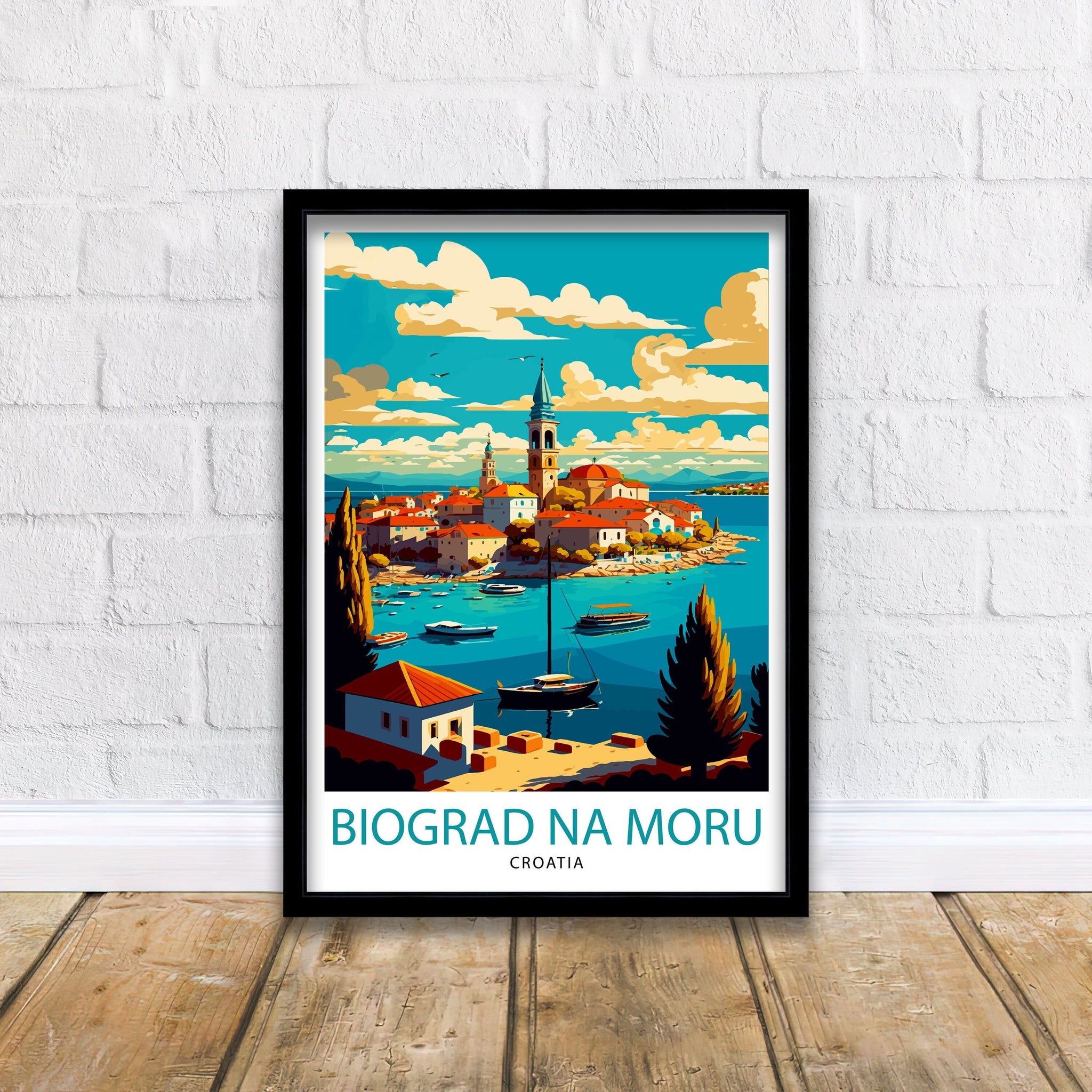 Biograd na Moru Croatia Art Print, Coastal Travel Poster
