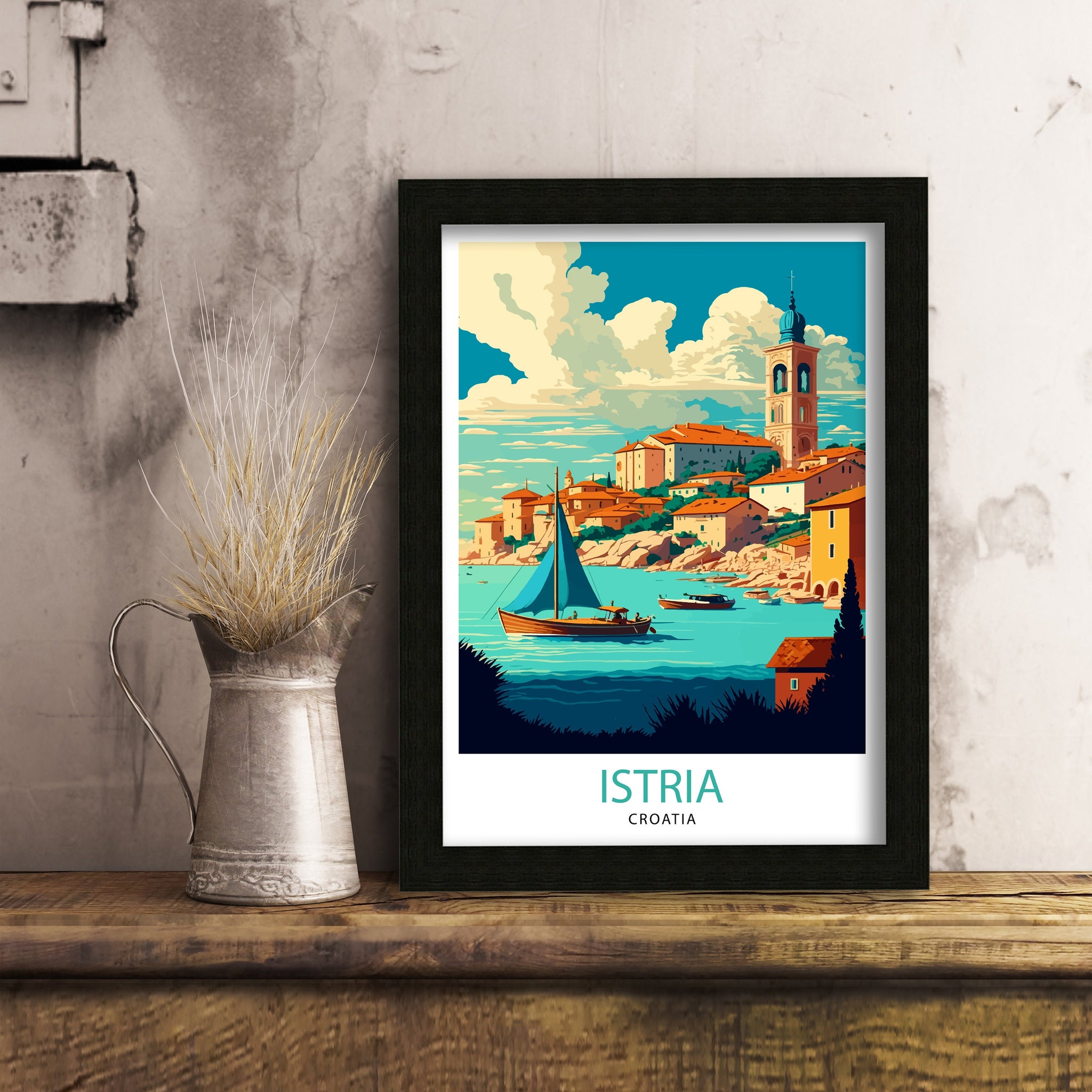 Istria Croatia Travel Poster, Coastal Illustration