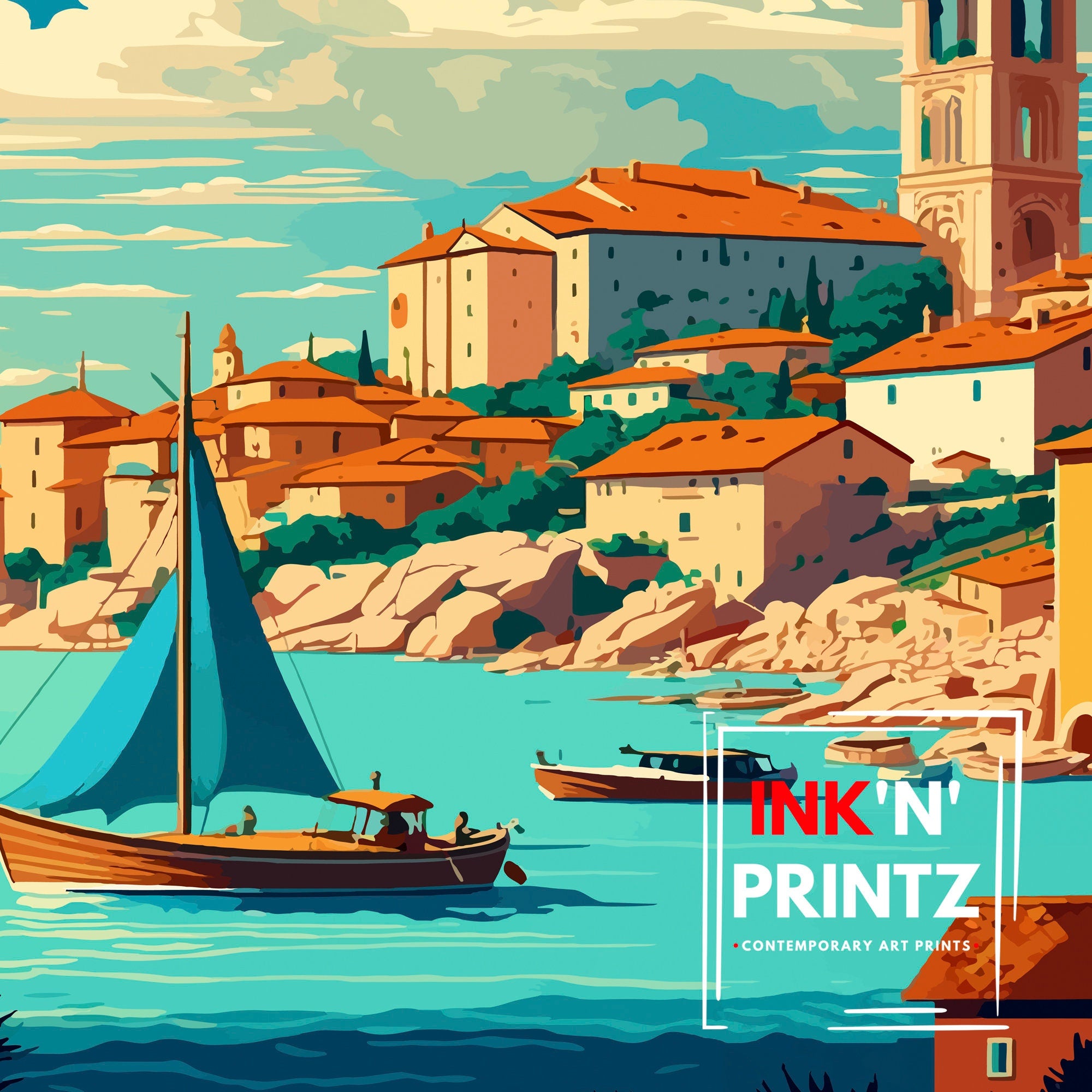 Istria Croatia Travel Poster, Coastal Illustration