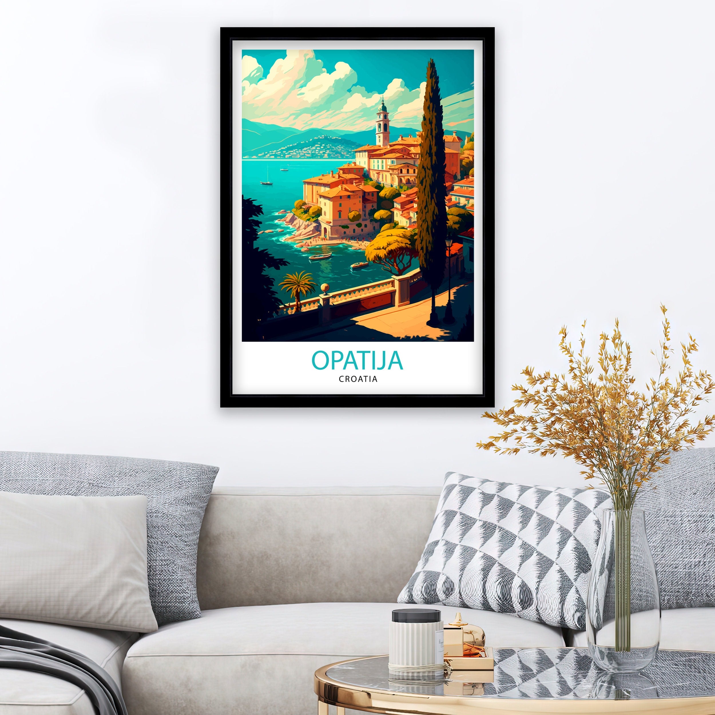 Opatija Croatia Travel Poster, Adriatic Seaside Art Print