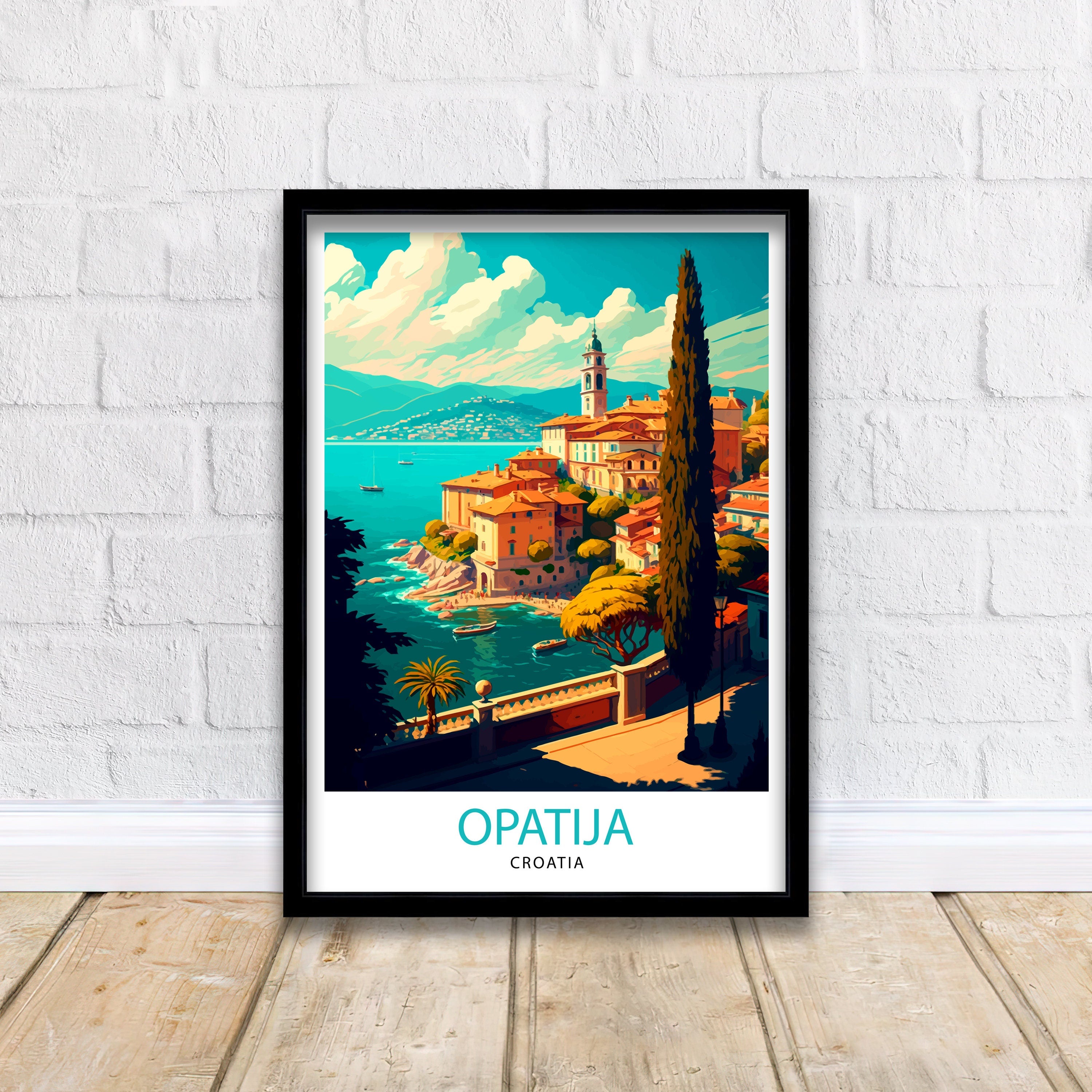 Opatija Croatia Travel Poster, Adriatic Seaside Art Print