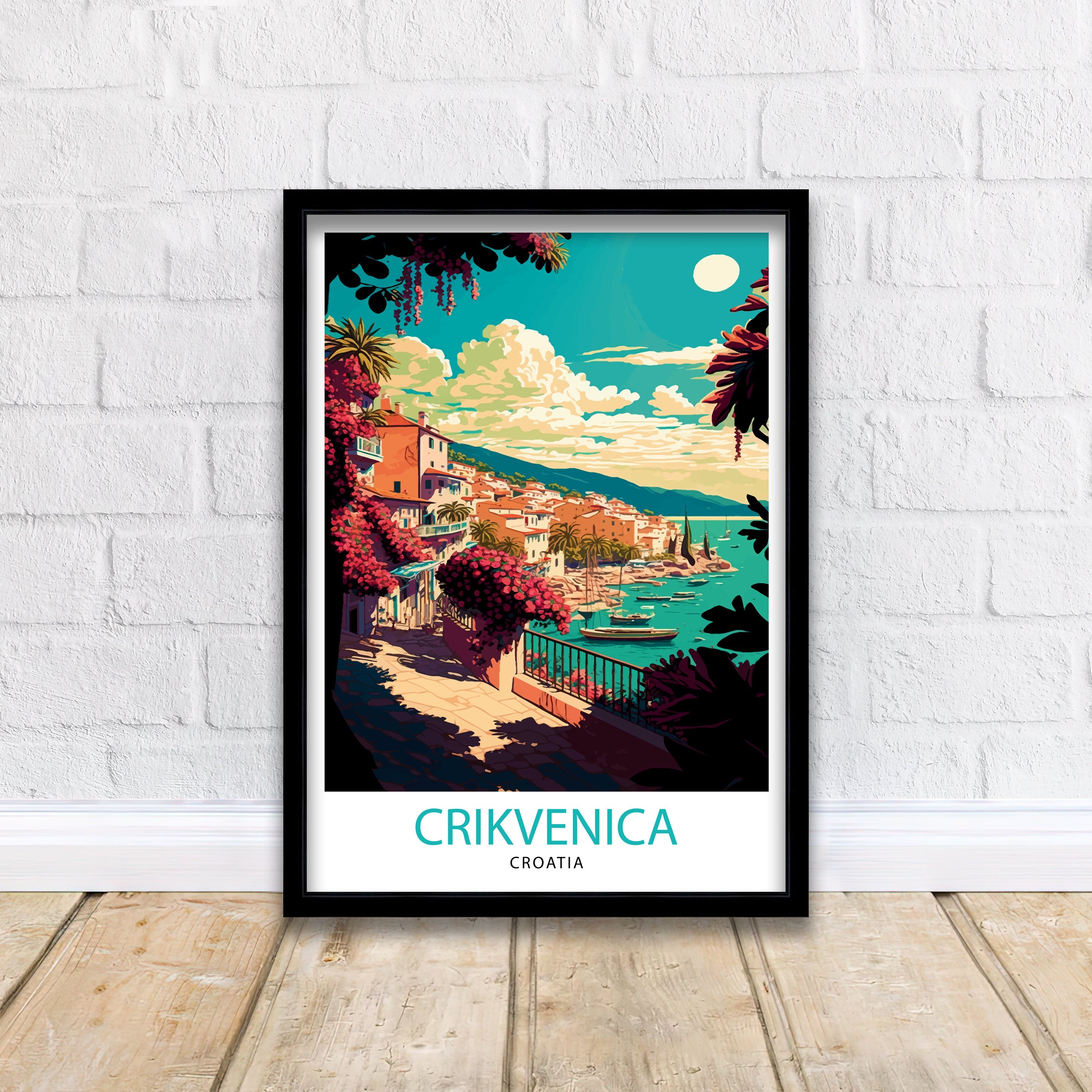 Crikvenica Croatia Travel Poster, Coastal Illustration Print