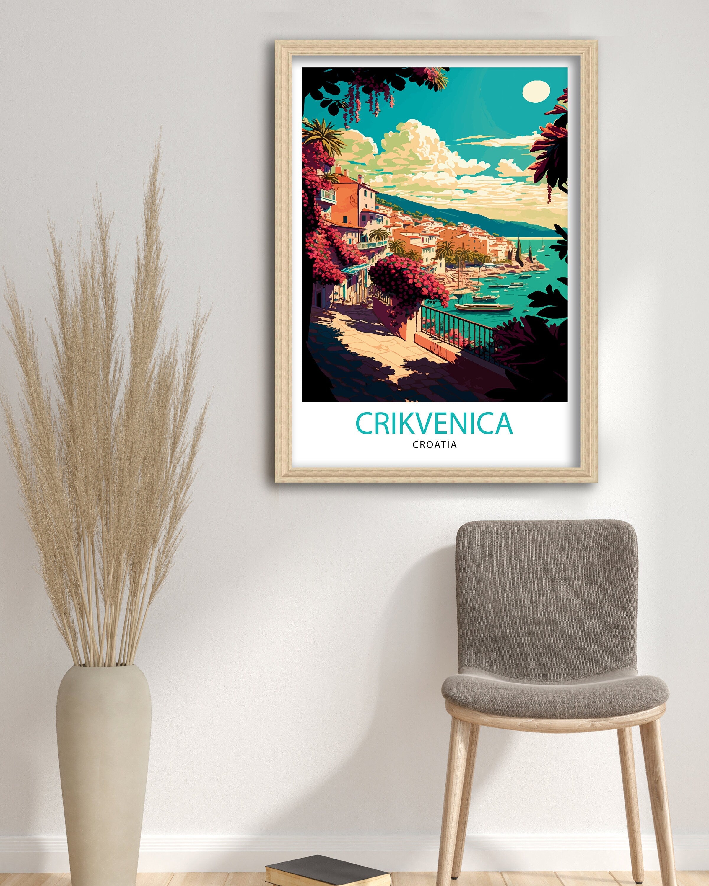 Crikvenica Croatia Travel Poster, Coastal Illustration Print