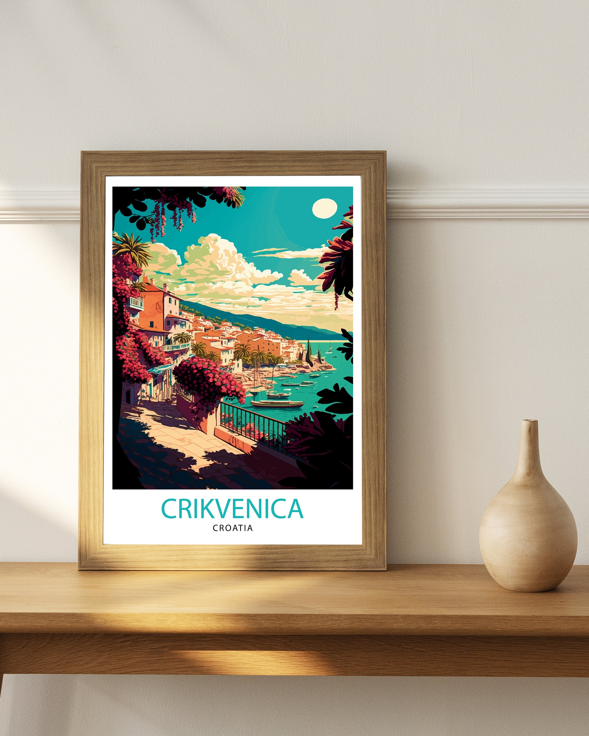 Crikvenica Croatia Travel Poster, Coastal Illustration Print