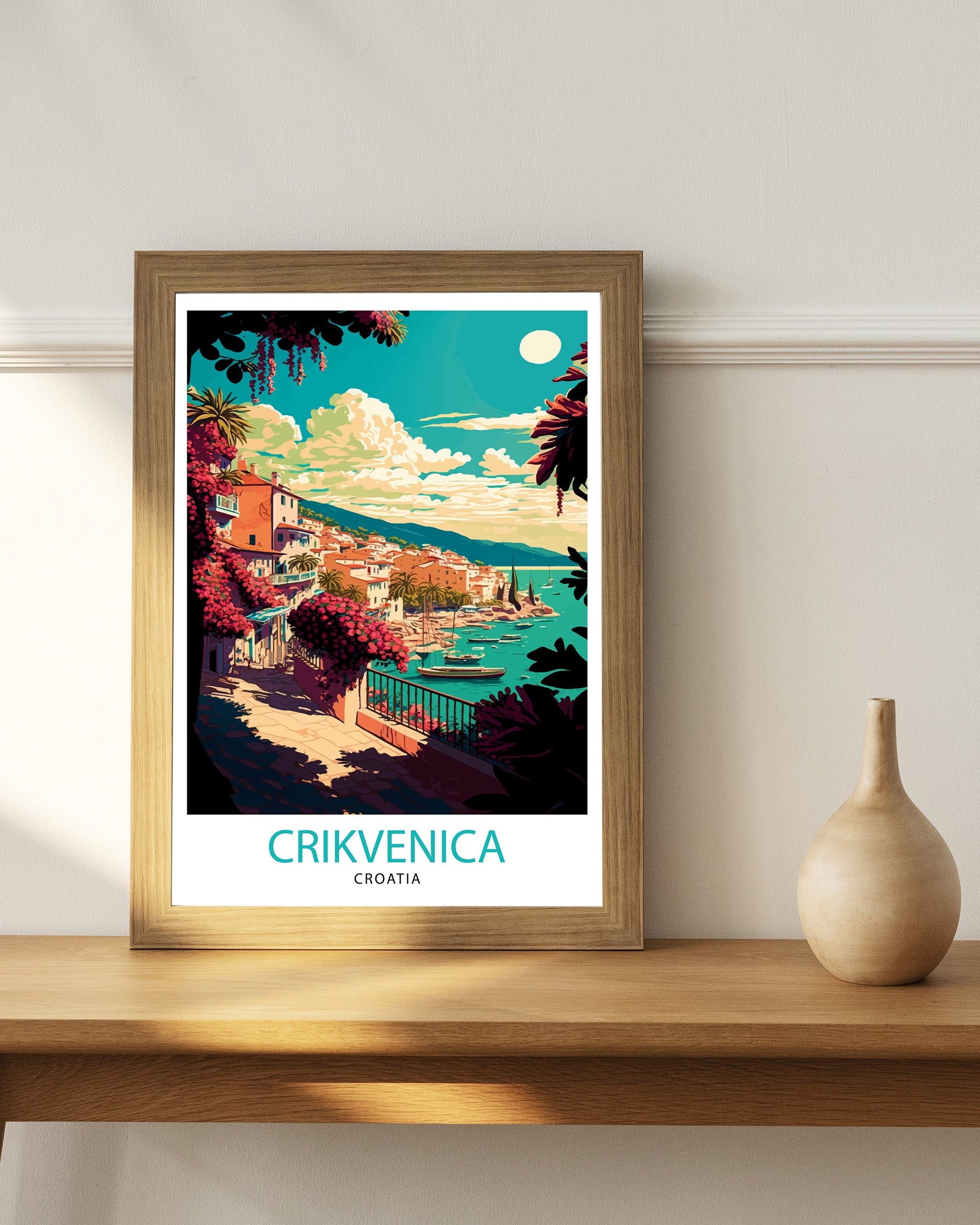 Crikvenica Croatia Travel Poster, Coastal Illustration Print