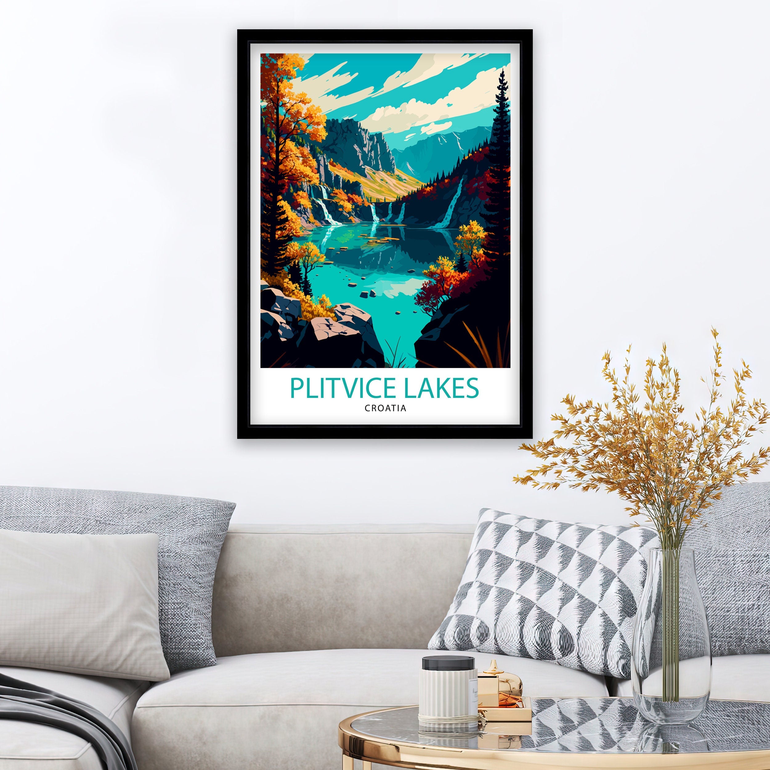 Plitvice Lakes National Park Travel Print Wall Decor Home Living Room Art Croatia Travel Poster Gift for Travelers Plitvice Lakes