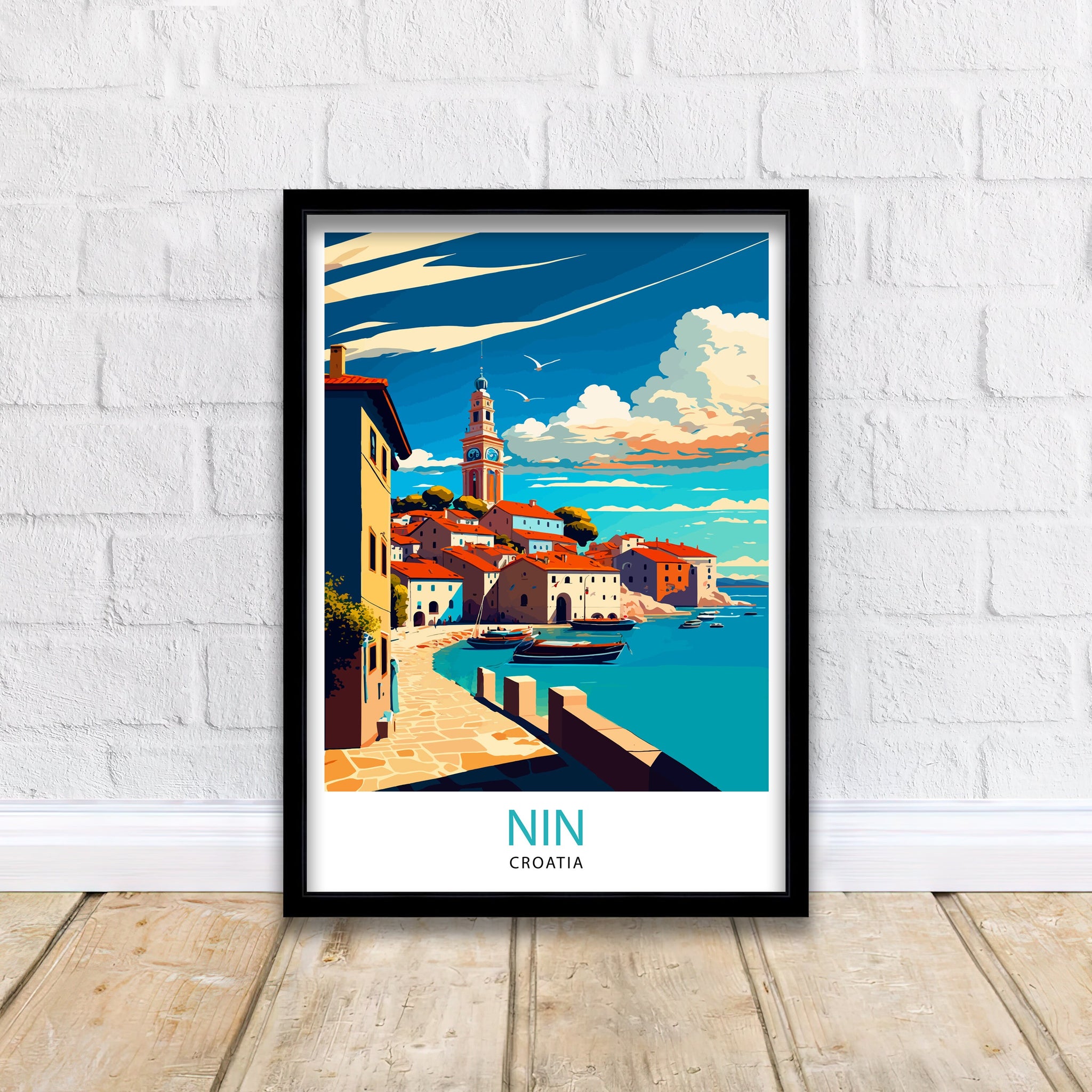 Nin Croatia Travel Poster, Coastal Illustration
