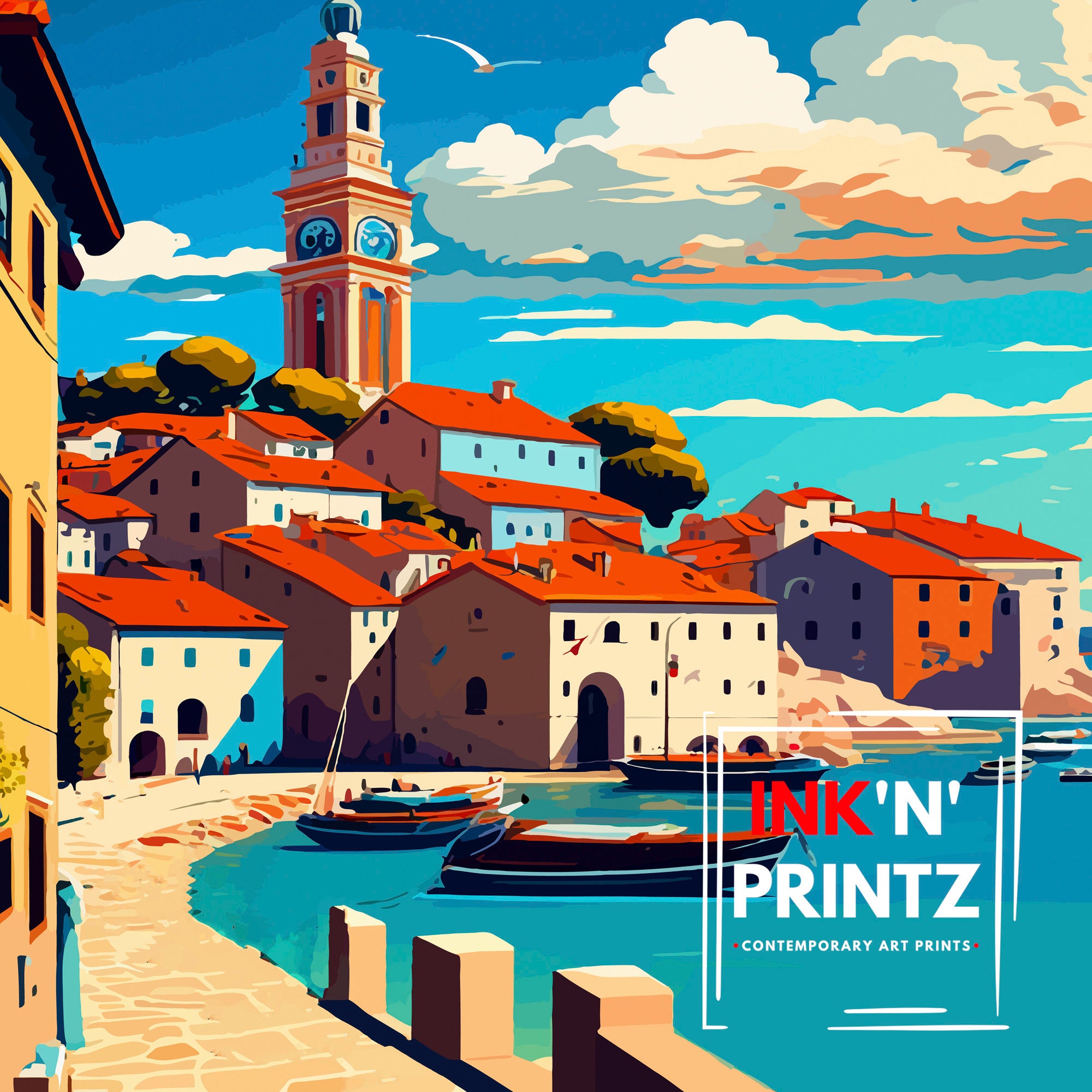 Nin Croatia Travel Poster, Coastal Illustration