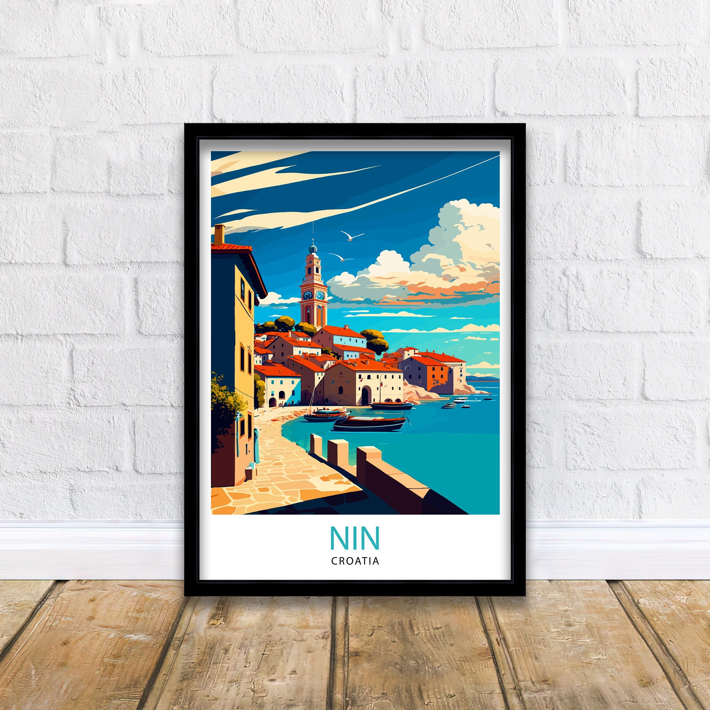 Nin Croatia Travel Poster, Coastal Illustration