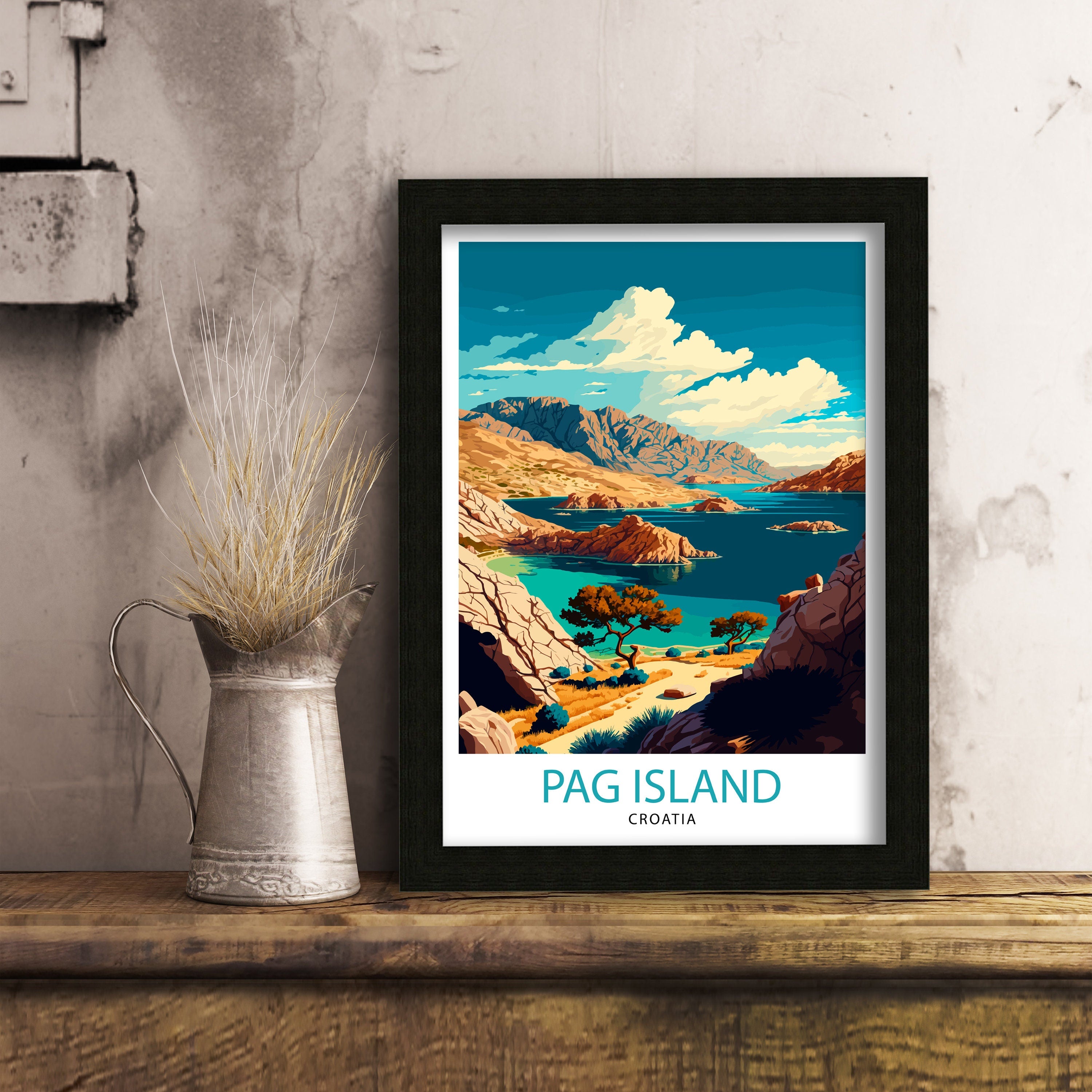 Pag Island Croatia Art Print, Mediterranean Travel Poster
