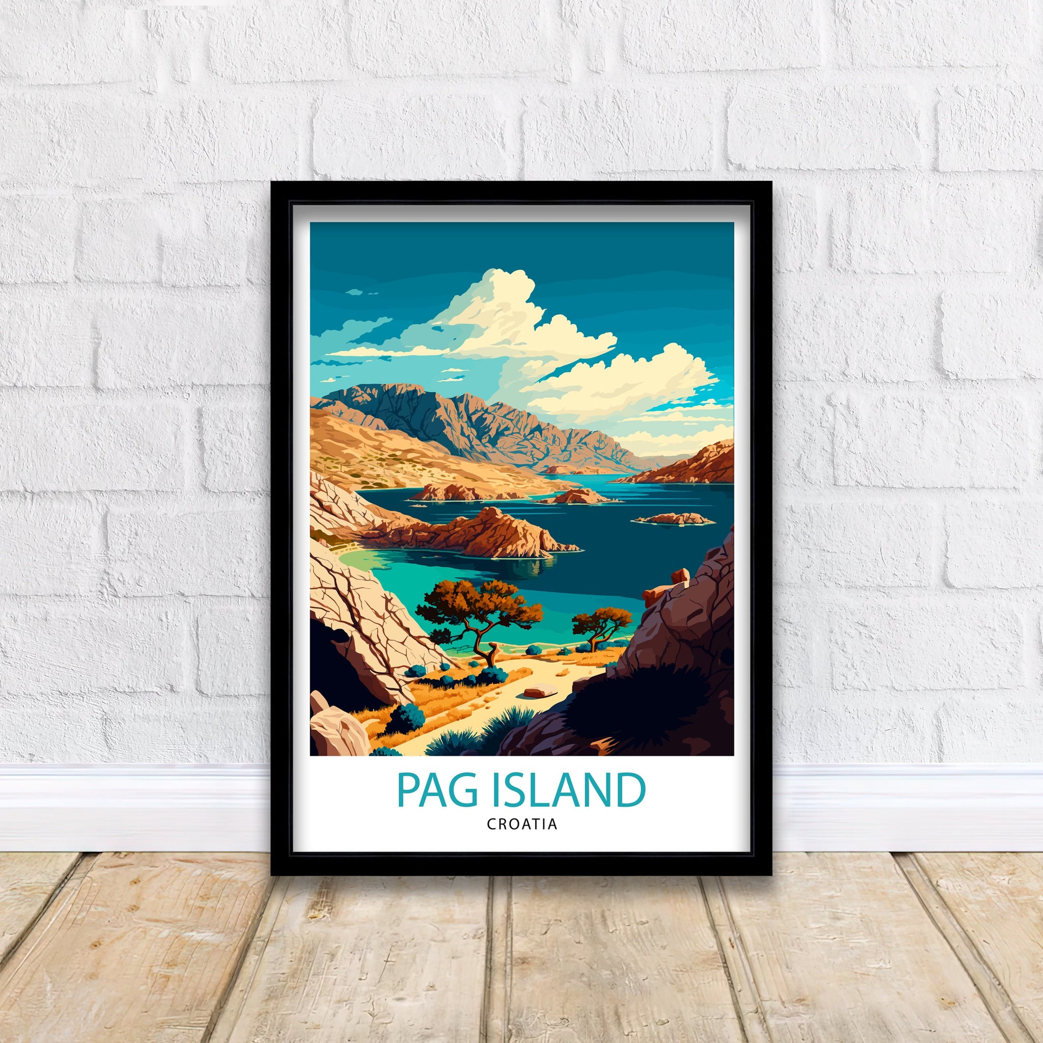 Pag Island Croatia Art Print, Mediterranean Travel Poster