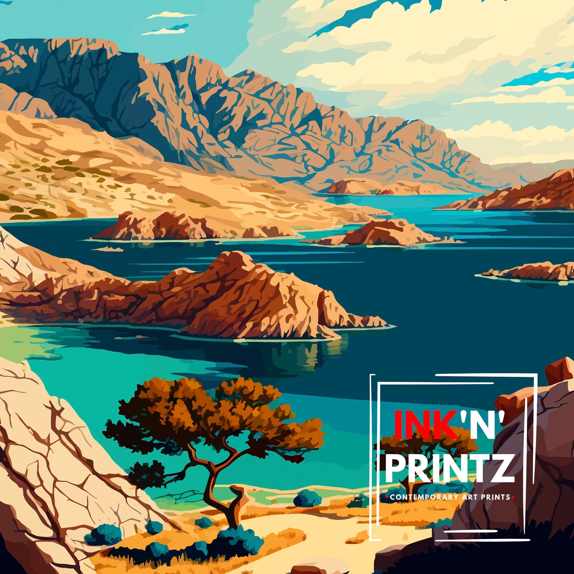 Pag Island Croatia Art Print, Mediterranean Travel Poster