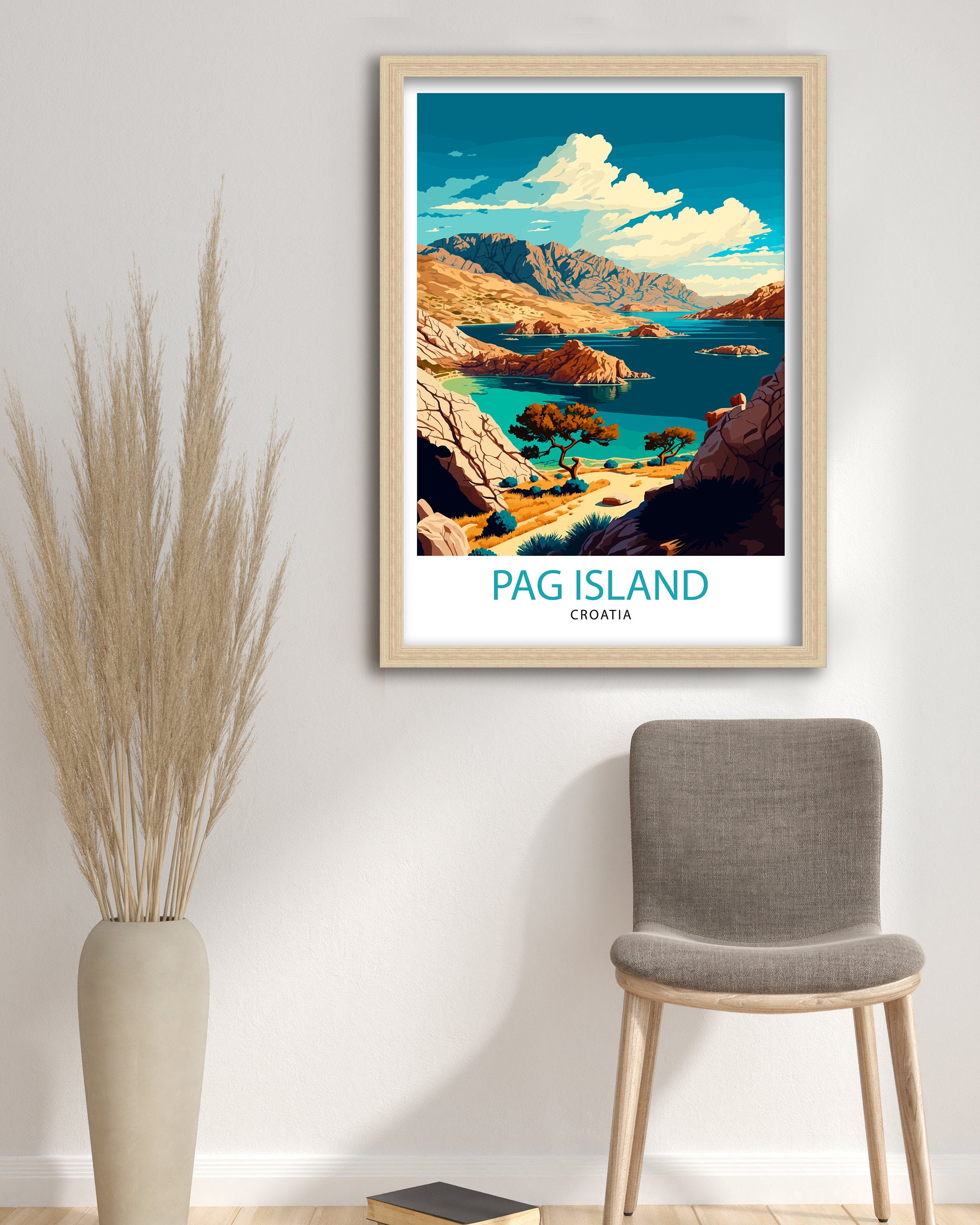 Pag Island Croatia Art Print, Mediterranean Travel Poster