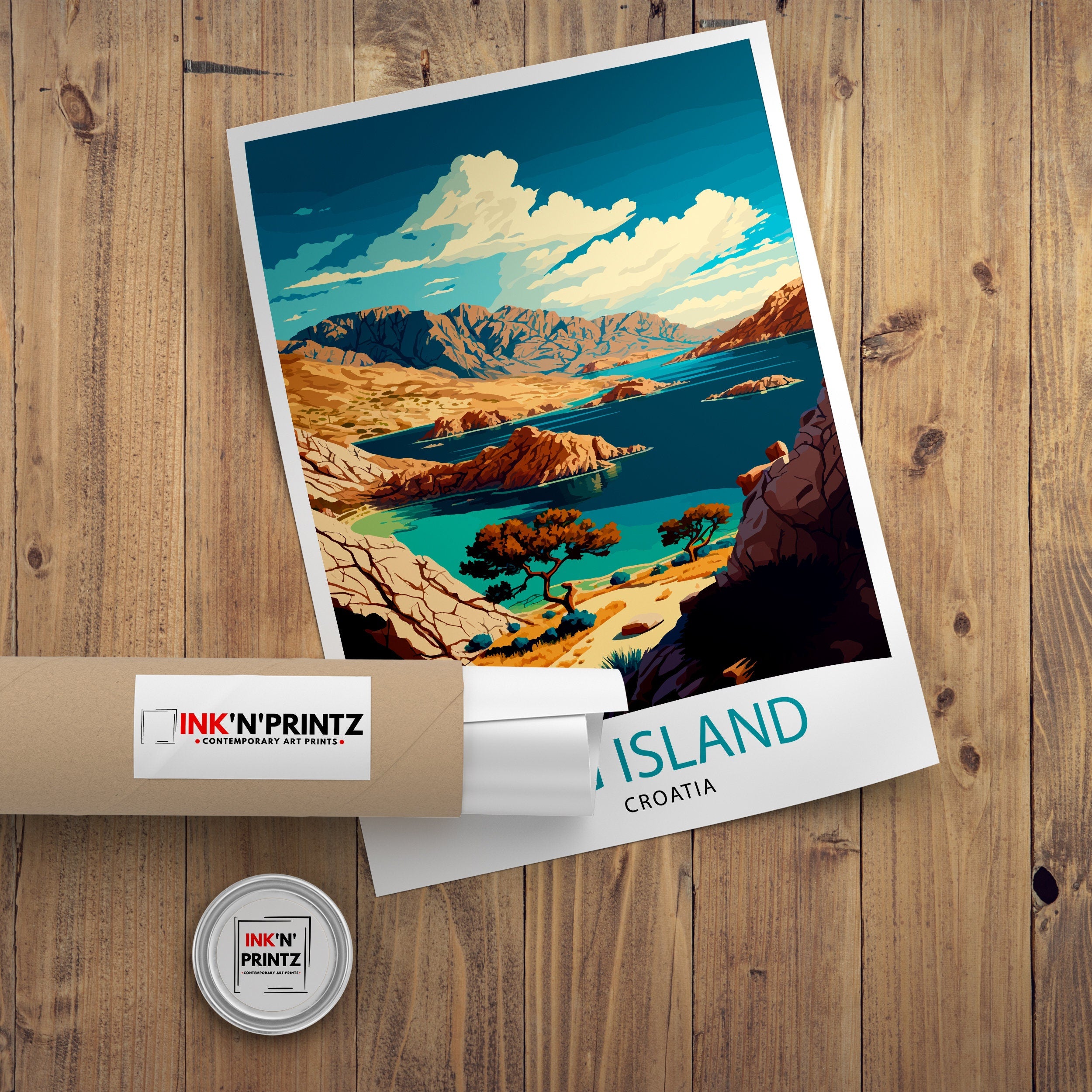 Pag Island Croatia Art Print, Mediterranean Travel Poster