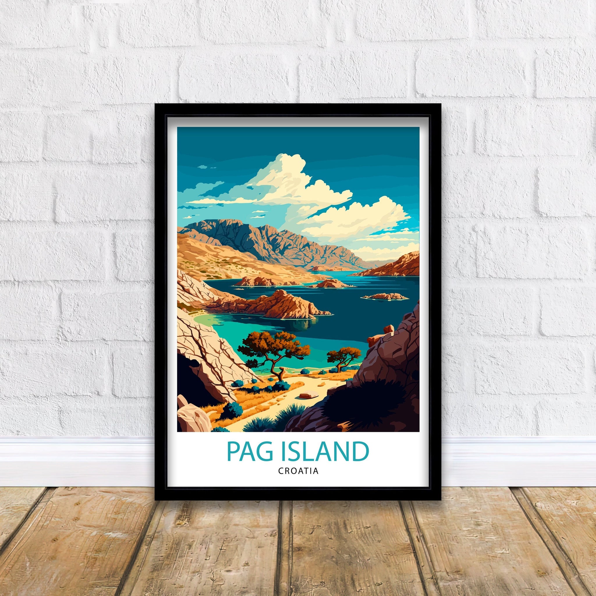 Pag Island Croatia Art Print, Mediterranean Travel Poster