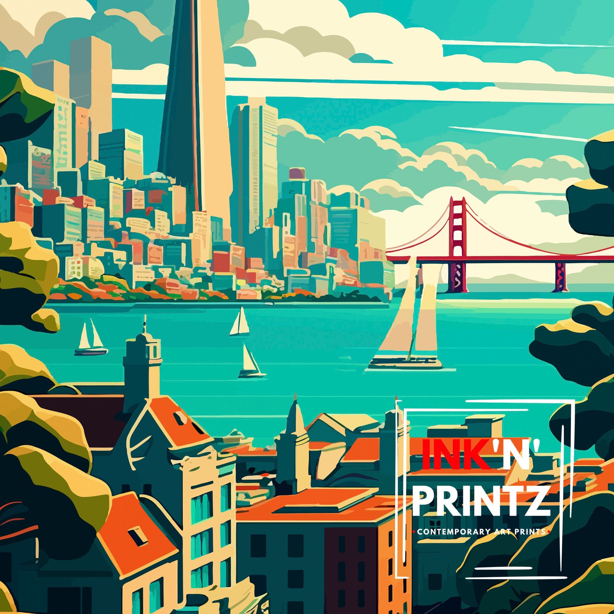 San Francisco Travel Print San Francisco Wall Art San Francisco Illustration San Francisco Poster Gift For San Francisco San Francisco Home