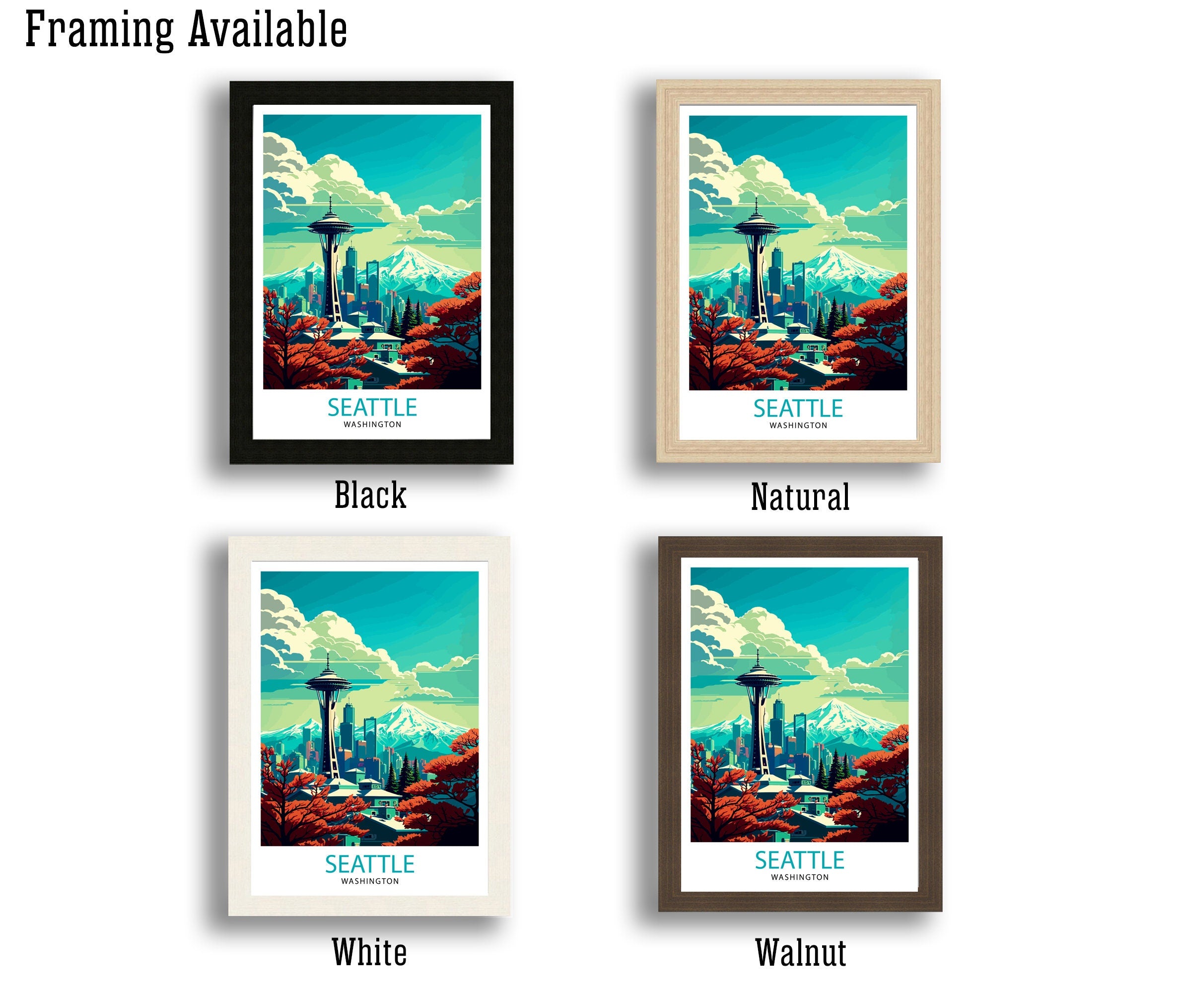 Seattle Travel Poster Print: Emerald City Skyline Art