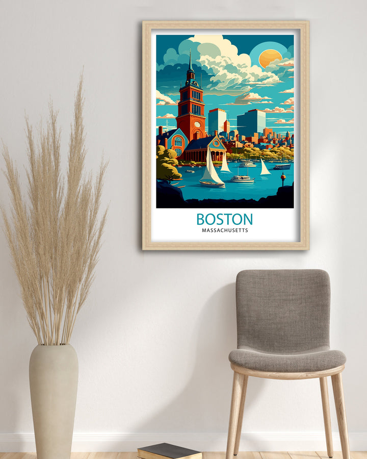 Boston Travel Poster Boston Wall Art Boston Cityscape Boston Massachusetts Illustration Travel Poster Gift For Boston USA Home Decor