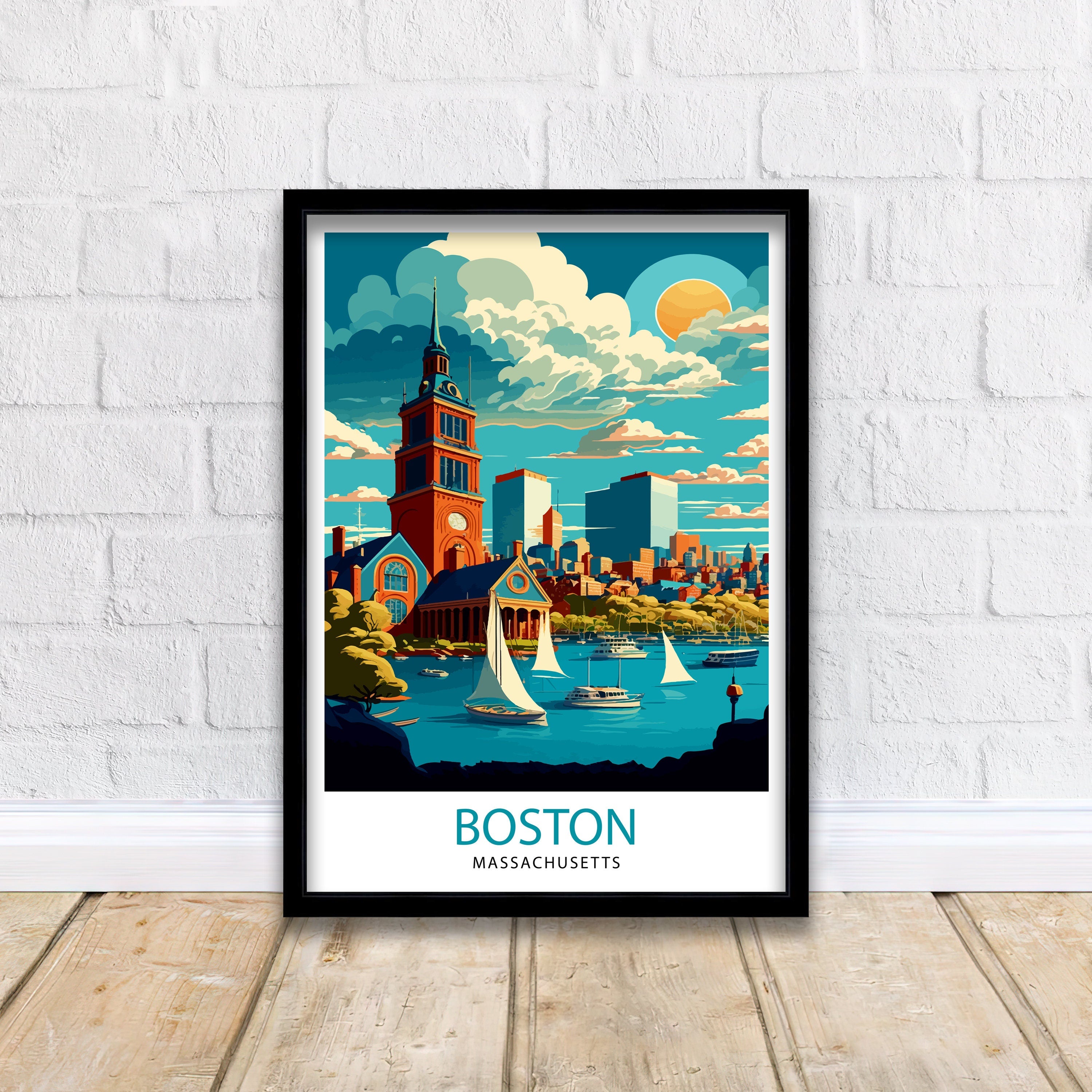 Boston Travel Print| Boston Wall Art Boston Cityscape Boston Massachusetts Illustration Travel Poster Gift For Boston USA Home Decor