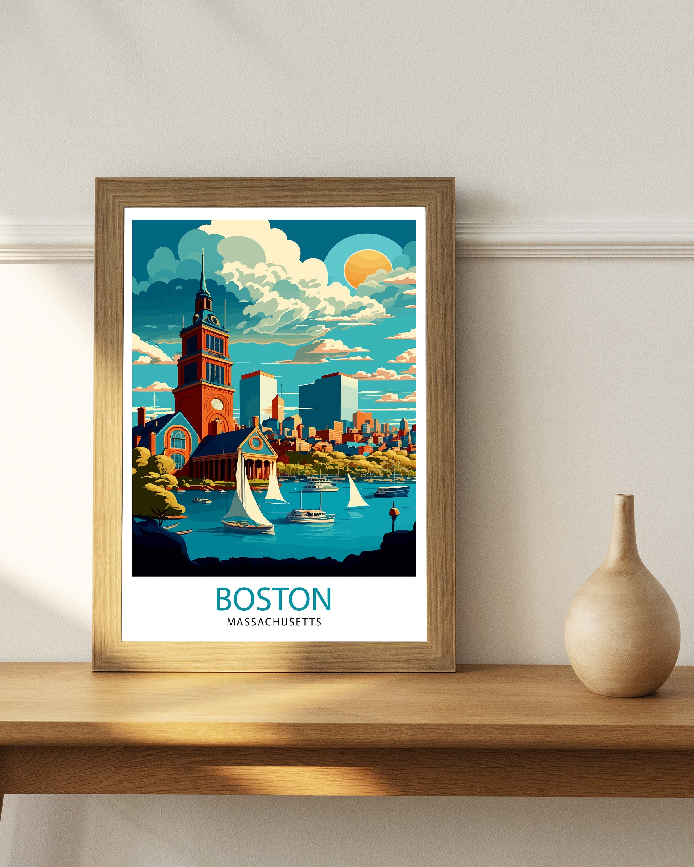 Boston Travel Print| Boston Wall Art Boston Cityscape Boston Massachusetts Illustration Travel Poster Gift For Boston USA Home Decor