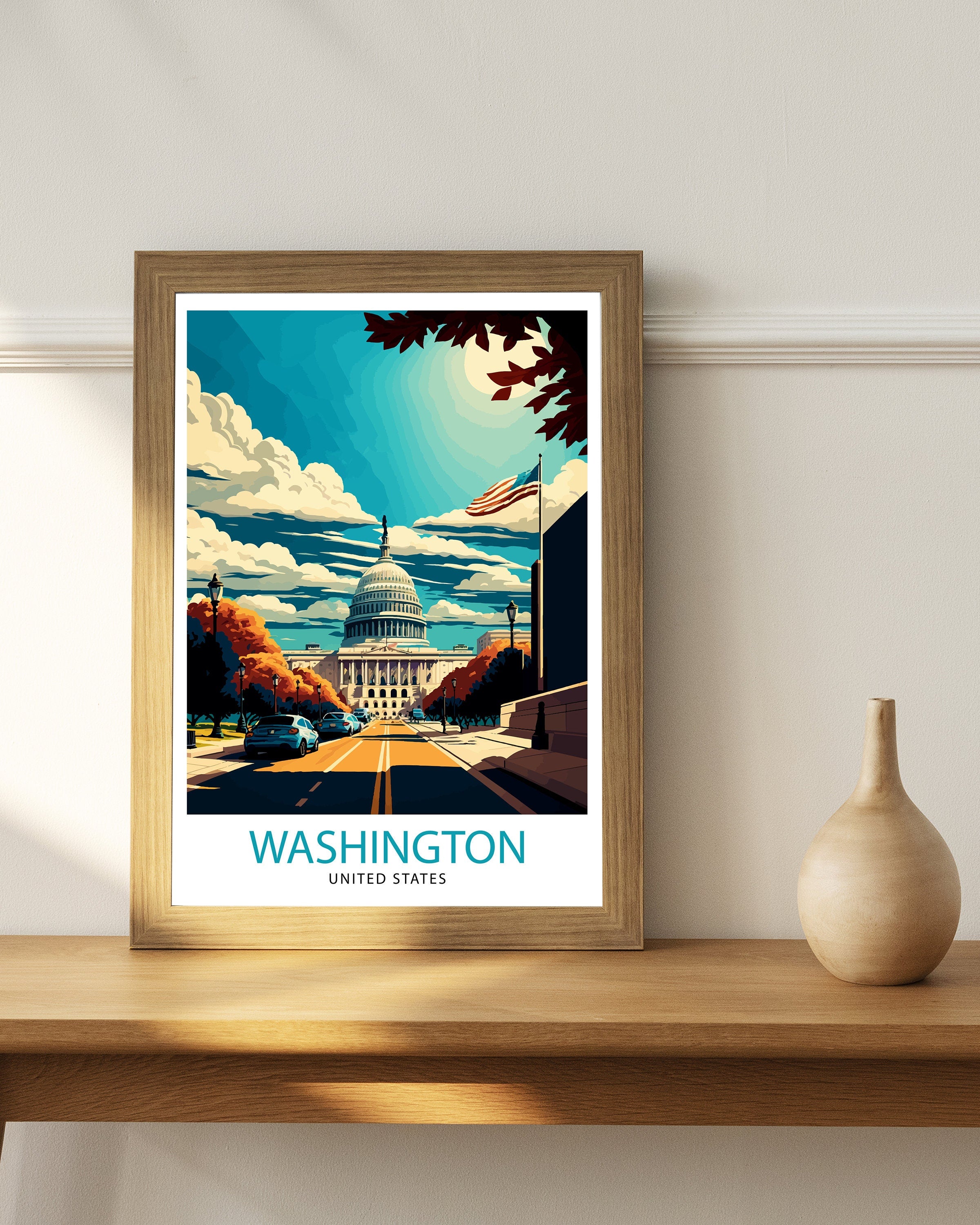 Washington D.C. Travel Print| Washington Wall Art USA Travel Poster Washington Home Decor Washington Illustration Gift for Travelers