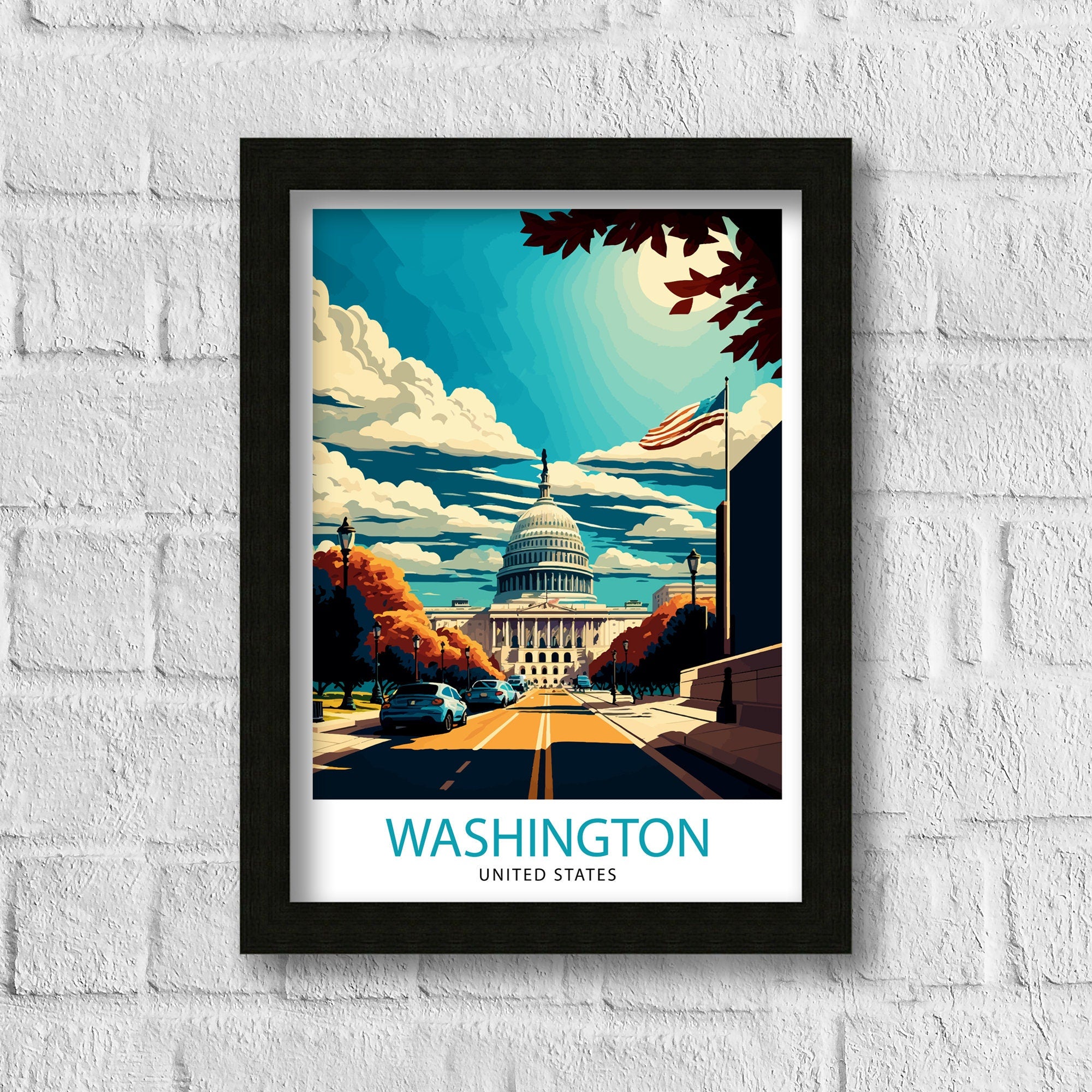 Washington D.C. Travel Print| Washington Wall Art USA Travel Poster Washington Home Decor Washington Illustration Gift for Travelers